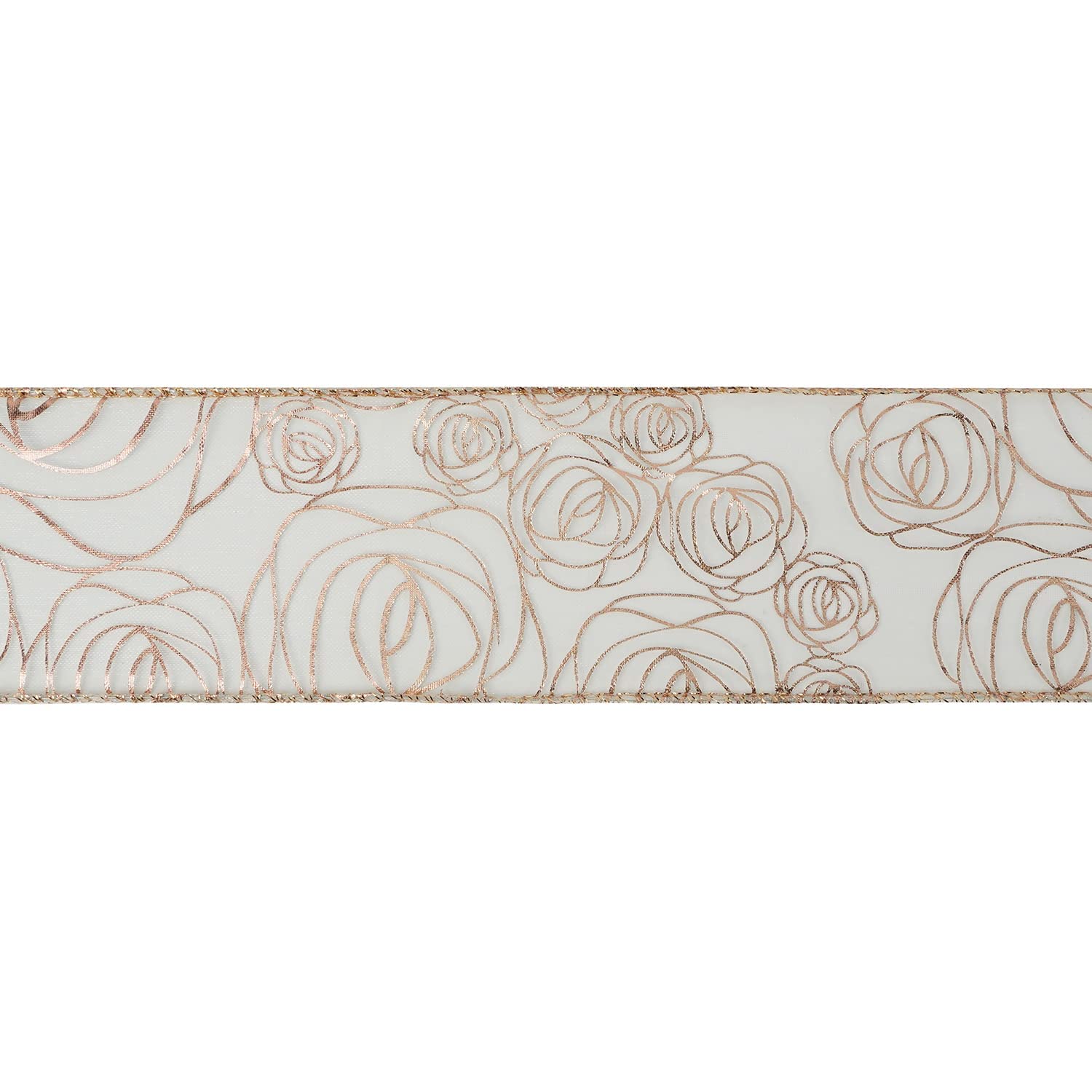 MEEDEE Floral Rose Wired 2.5 Inch Rose Gold Organza Sheer Ribbon - 25 Yards Roll for Wedding Bouquets, Crafts, Valentine Bow Making, Gift Wrapping & Home Decor (Pink) - Perfect for DIY Projects, Party Decorations & Bridal Accessories