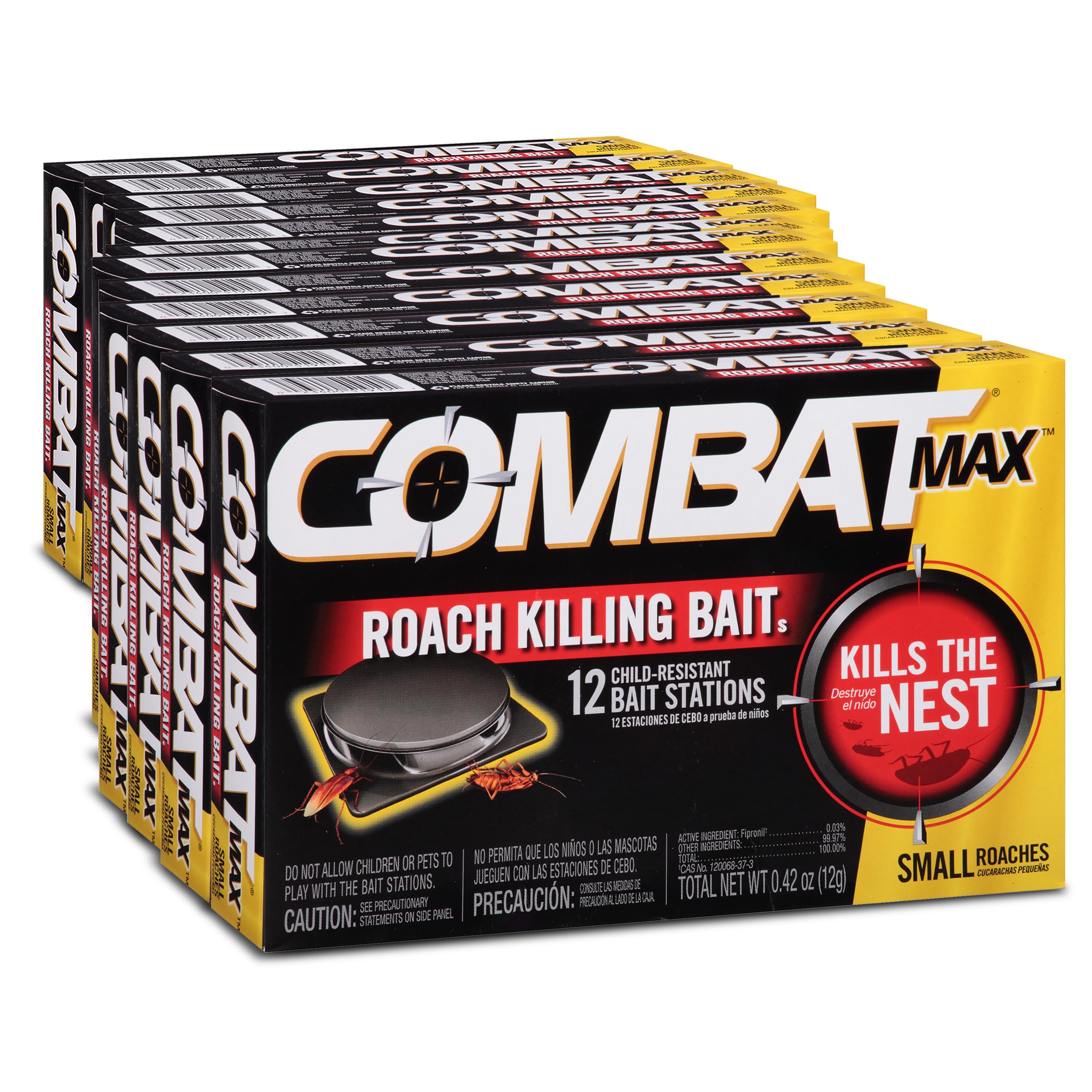 Combat 51910 Small Roach Bait - 12 Pack | Effective Roach Killer for Kitchens, Bathrooms & Basements | Long-Lasting Pest Control Gel Bait