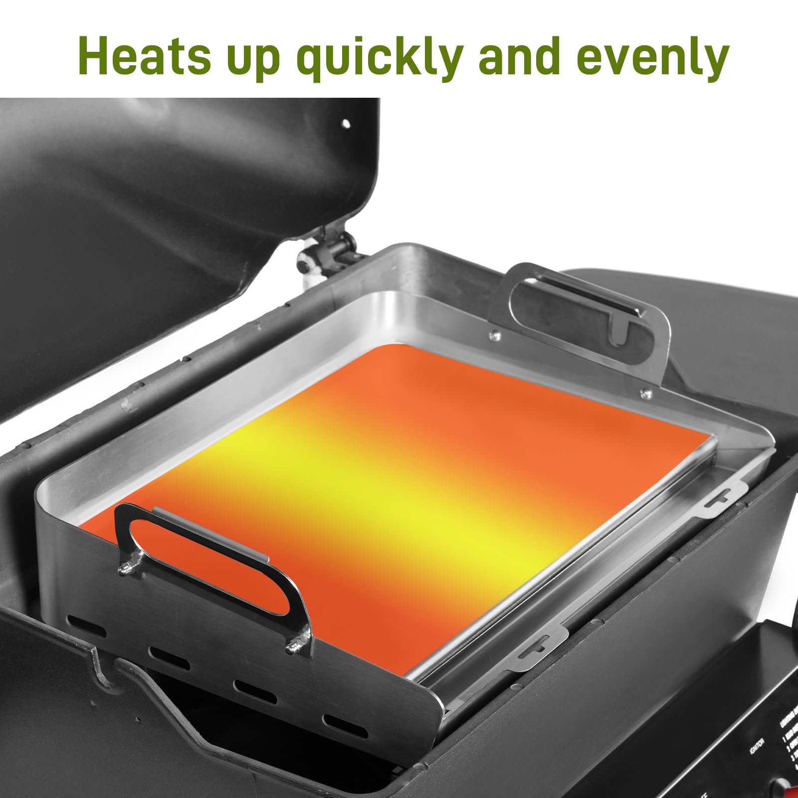 Stainless Steel Griddle for Gas Grill - 17x13 Inch Flat Top Grill with Removable Grease Tray | Perfect for Camping, Tailgating & Outdoor Cooking | Stovetop Griddle for Gas Burners, BBQs & Patio Parties