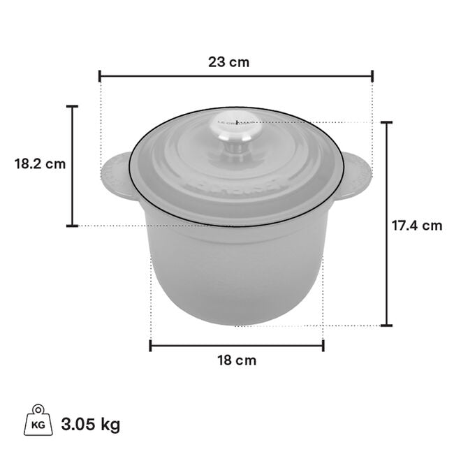 Le Creuset 2 Quart Enameled Cast Iron Rice Cooker with Inner Lid - White | Perfect for Stovetop & Oven Use, Ideal for Cooking Rice, Stews & One-Pot Meals