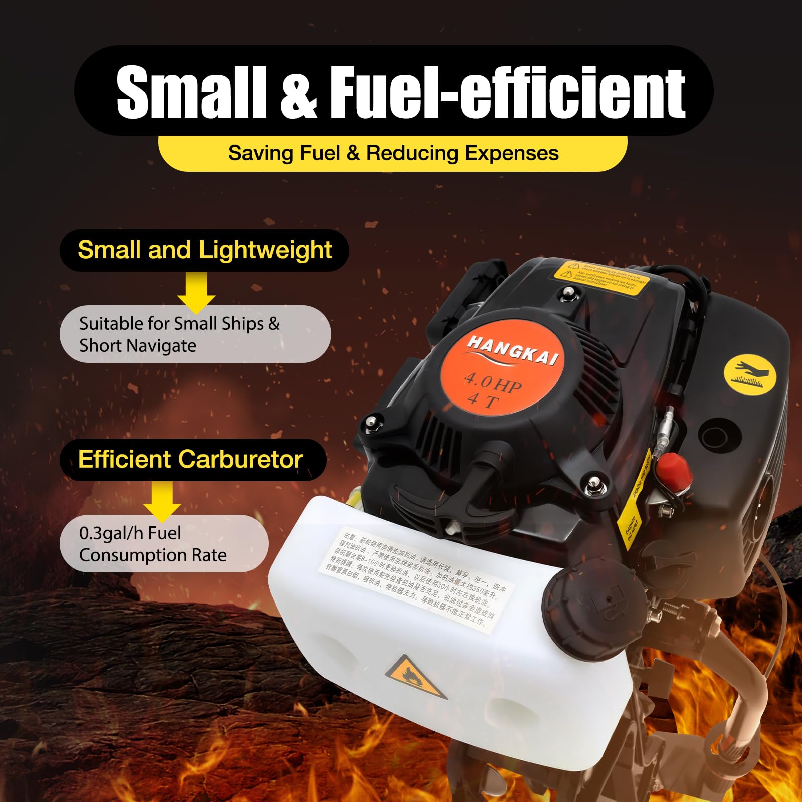 TBVECHI 4HP 4-Stroke Outboard Motor Engine - 52CC Manual Start, Air Cooling & Capacitor Discharge Ignition - Perfect for Fishing Boats, Small Watercraft & Marine Adventures