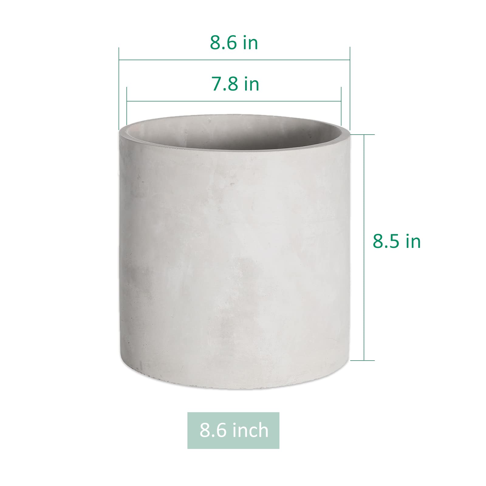8.6 Inch Modern Grey Cement Planters with Drainage Hole - Indoor Outdoor Flower Pots for Plants - Home Office Decor for Living Room, Balcony & Garden Decor
