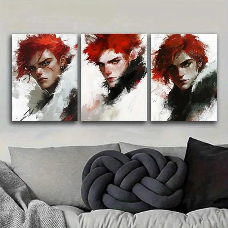 3-Piece Red Haired Man Wall Art Set - Framed Canvas Prints 40x60cm (16x24in) | High Quality Australian Made Home Decor | Perfect for Living Room, Bedroom & Office Decor