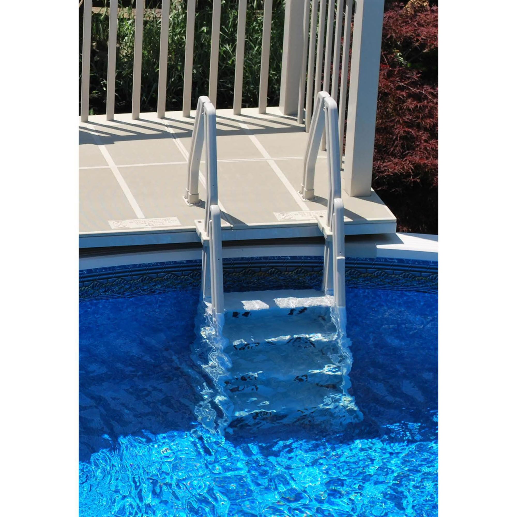 Vinyl Works Deluxe Adjustable 24-Inch Wide Pool Step Ladder for Above Ground Swimming Pools | Non-Slip Steps | Durable Taupe Design | Easy Entry & Exit System | Perfect for Backyard, Inground, and Family Pool Safety