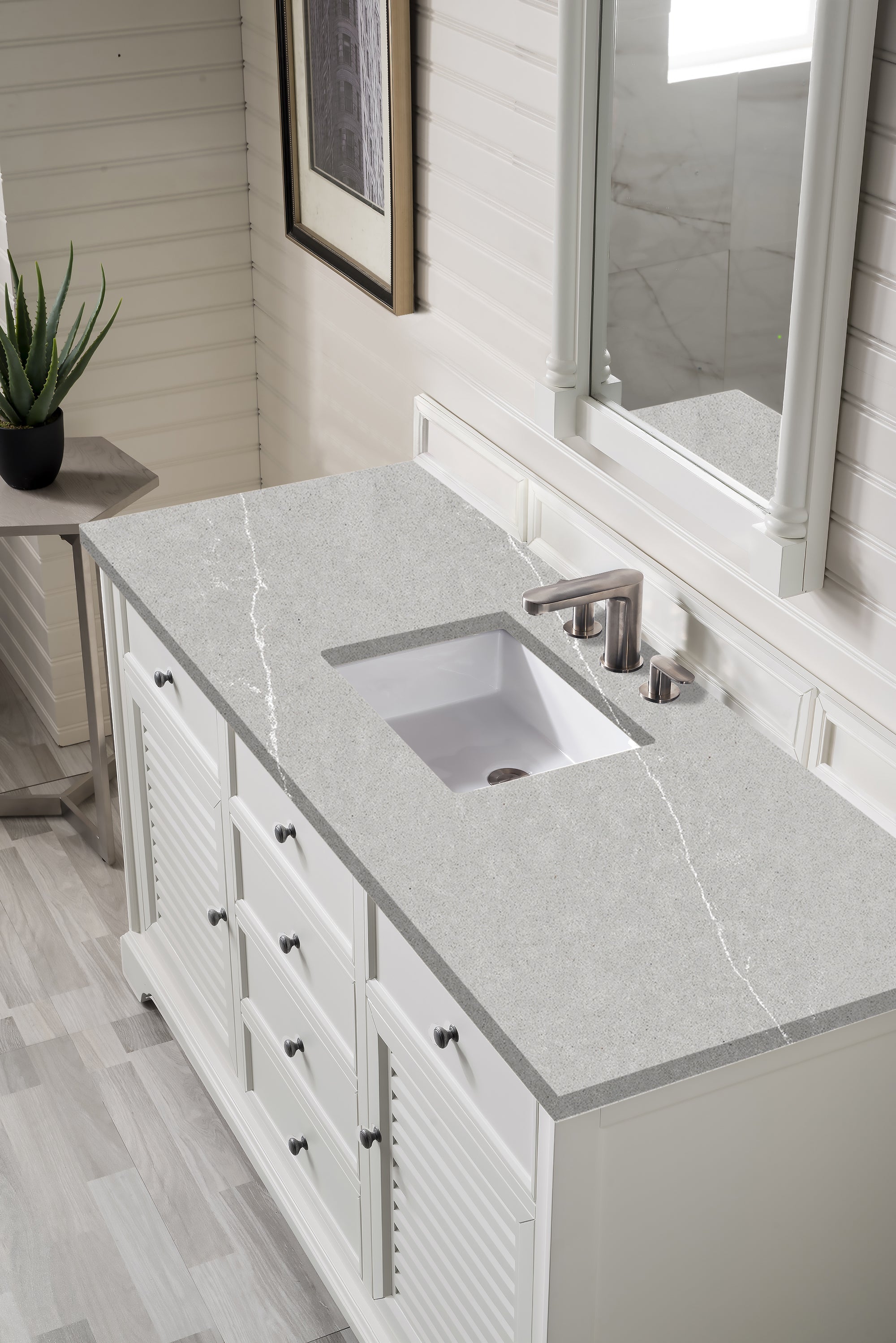 Providence 60 Inch Single Bathroom Vanity Cabinet with 3CM Eternal Serena Quartz Countertop - Bright White Finish for Modern Bathroom Remodeling & Home Upgrade