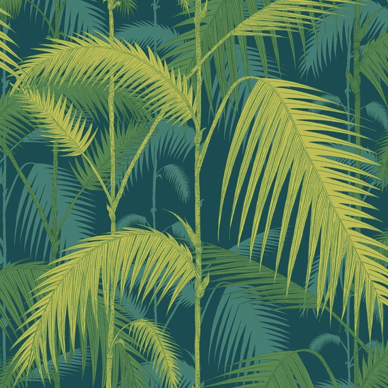 Cole and Son Palm Jungle Wallpaper - Petrol and Lime Green Tropical Leaf Design for Living Room, Bedroom, or Office Decor