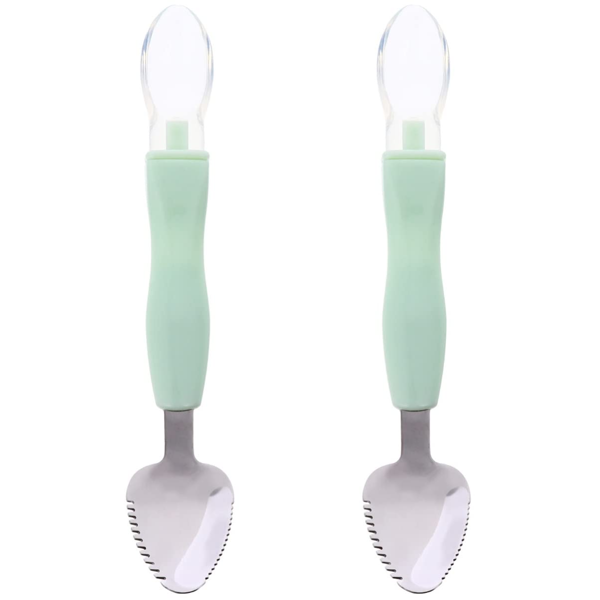 Kisangel 2-Pack Silicone Baby Feeding Spoons - Dual Head Food Scraper & Puree Spoon for Infants - BPA-Free Soft Weaning Utensils - Perfect for Mashed Fruits, Vegetables & Baby-Led Weaning (Green)