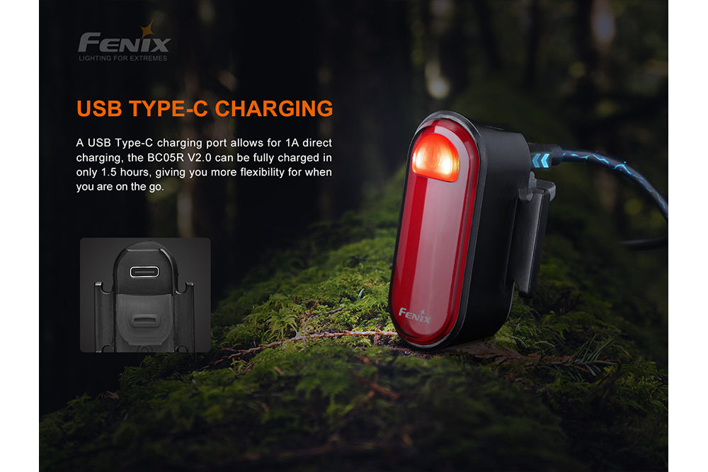 Fenix BC05R V2.0 USB Rechargeable Bike Tail Light - 300 Lumens, IP66 Waterproof, 5 Modes Cycling Safety Light for Night Riding & Commuting