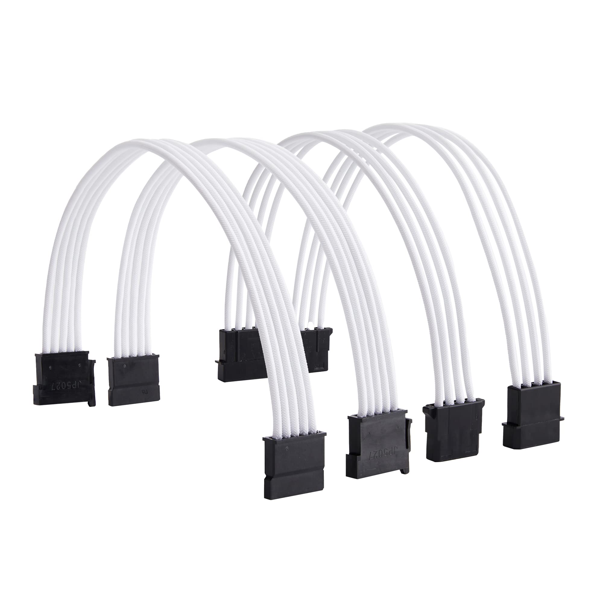 SATA + Molex Power Extension Cable Kit - 11.8 Inch Male to Female Extender Sleeve Power Cables (White) | Perfect for PC Builds, Gaming Rigs & Server Upgrades