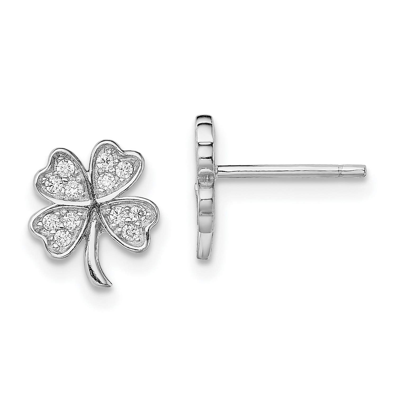 925 Sterling Silver CZ 4-Leaf Clover Stud Earrings 9.4x8.6mm - Lucky Charm Jewelry for St. Patrick's Day & Everyday Wear