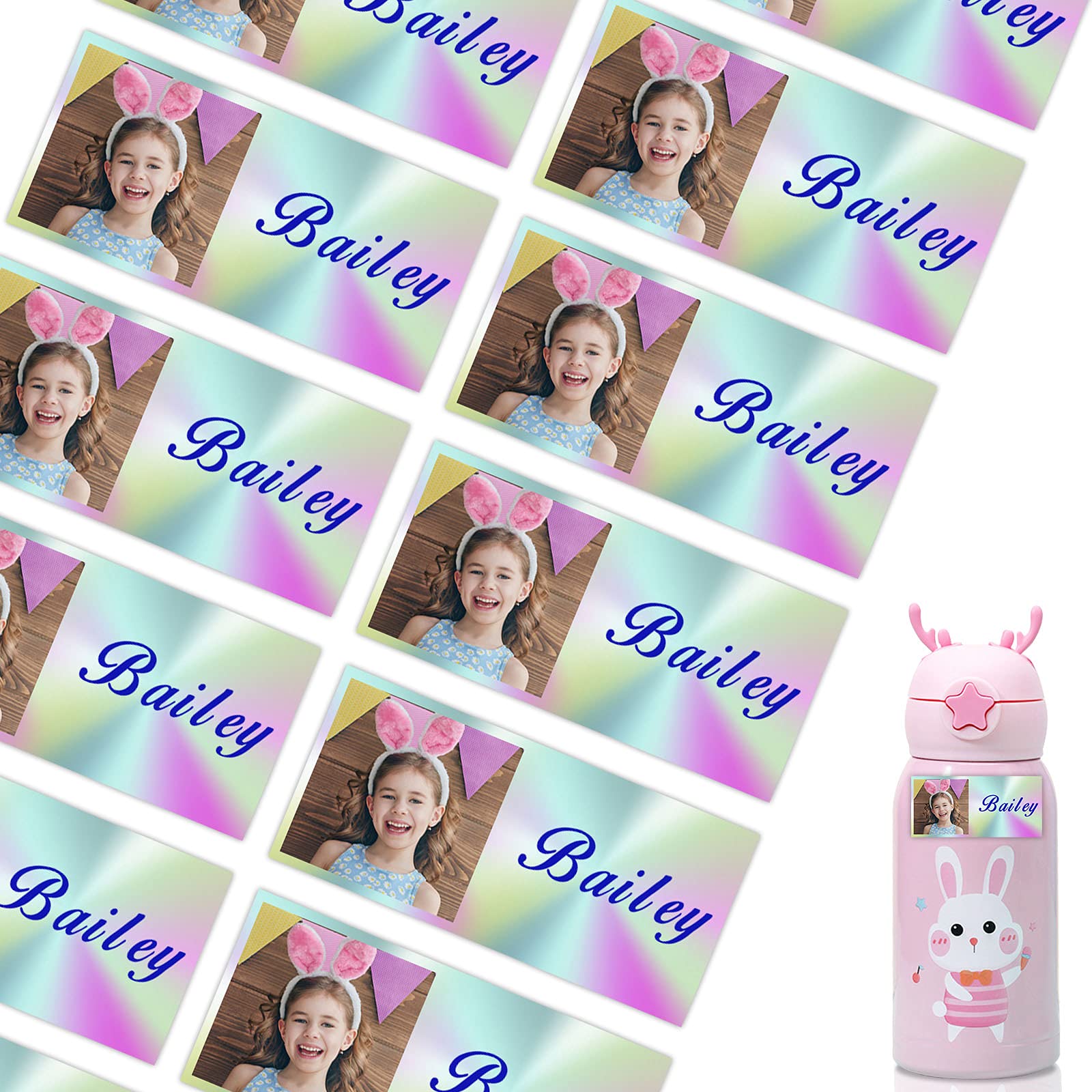 46 PCS Custom Photo Name Labels for Kids - Waterproof Personalized Stickers for School Supplies, Daycare, Water Bottles & Lunch Boxes - Perfect for Organizing Backpacks, Toys & Camp Gear