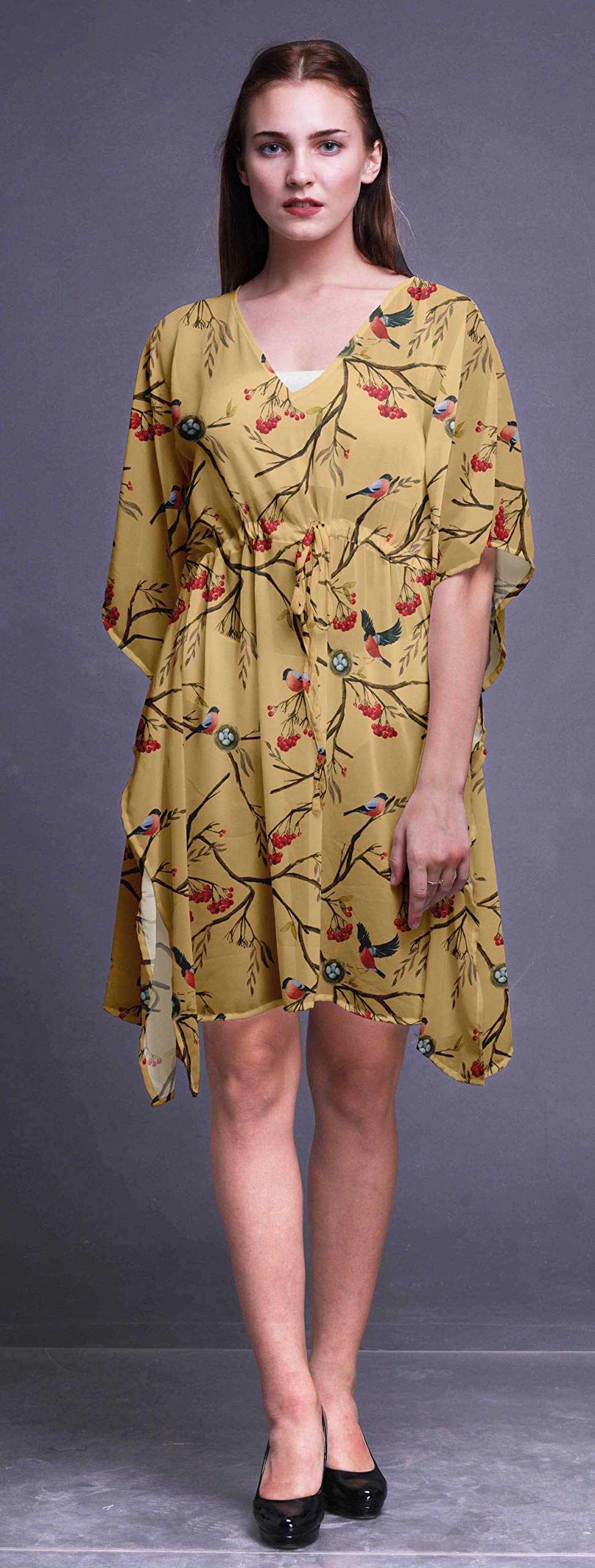 Bimba Women's Short Caftan Midi Dress - Beach Cover Up, Swimwear Wrap, Boho Kaftan for Poolside, Vacation & Summer Outfits