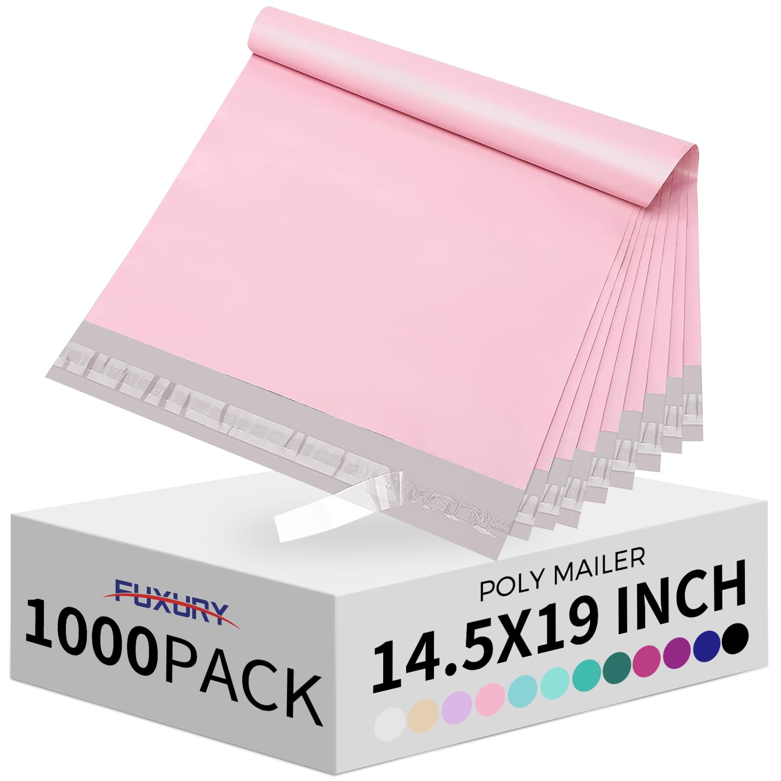 Fuxury 14.5x19 Inch 1000 Pack Poly Mailers - Bulk Shipping Bags for Clothing & Small Business | Strong Adhesive Waterproof Mailing Envelopes | Perfect for Ecommerce, Online Stores & Retail Packaging (Pink)