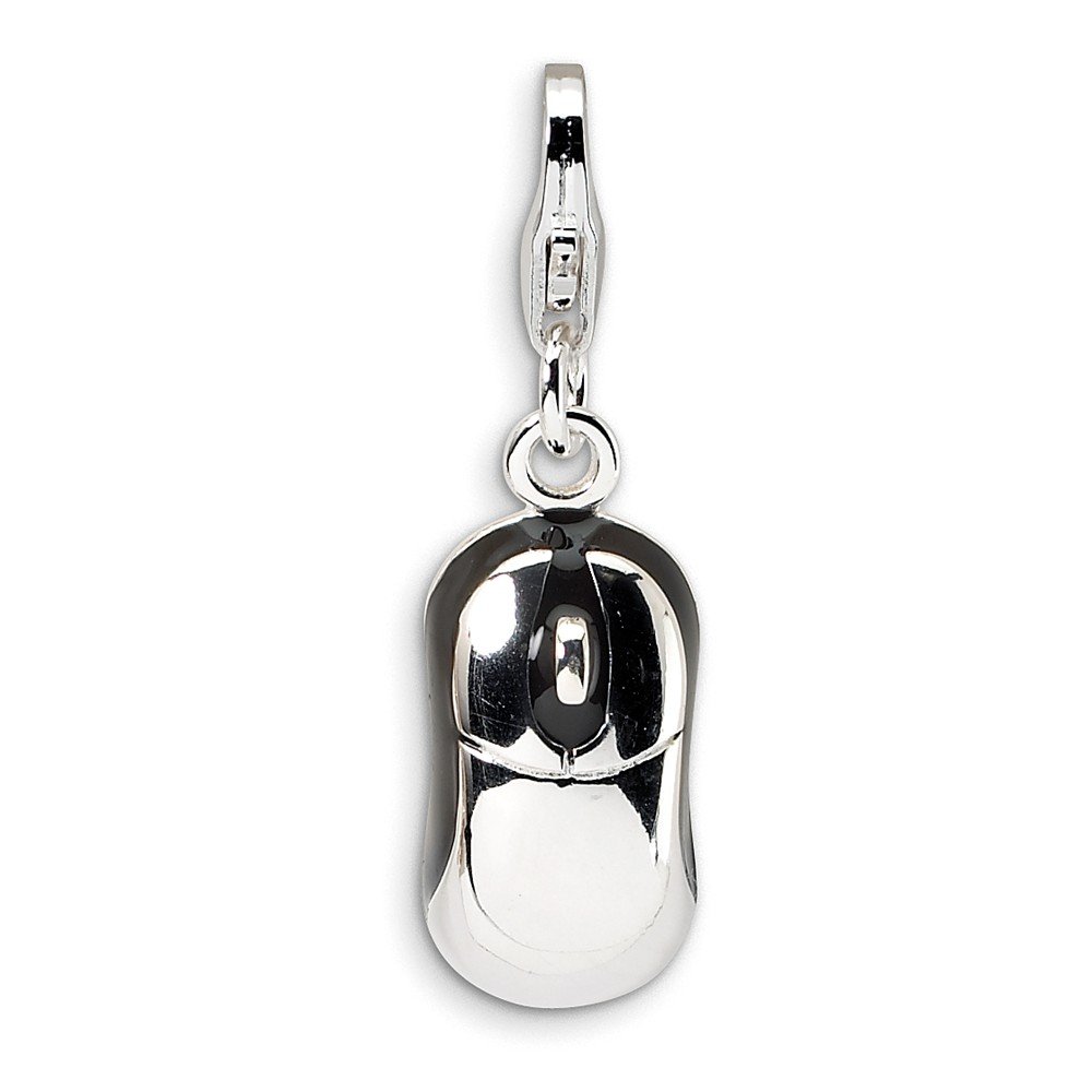 Jewels By Lux Sterling Silver 3D Enamel Mouse Charm with Lobster Clasp - Perfect for Bracelets, Necklaces & Gift Giving