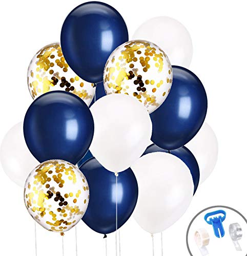 Navy Blue Balloons Garland Kit - 70 Pcs Navy & Gold Confetti Balloons with 16ft Tape Strip & Dot Glue for Wedding, Birthday Party Decorations | DIY Balloon Arch Backdrop for Baby Shower, Bridal Shower, Anniversary Celebration