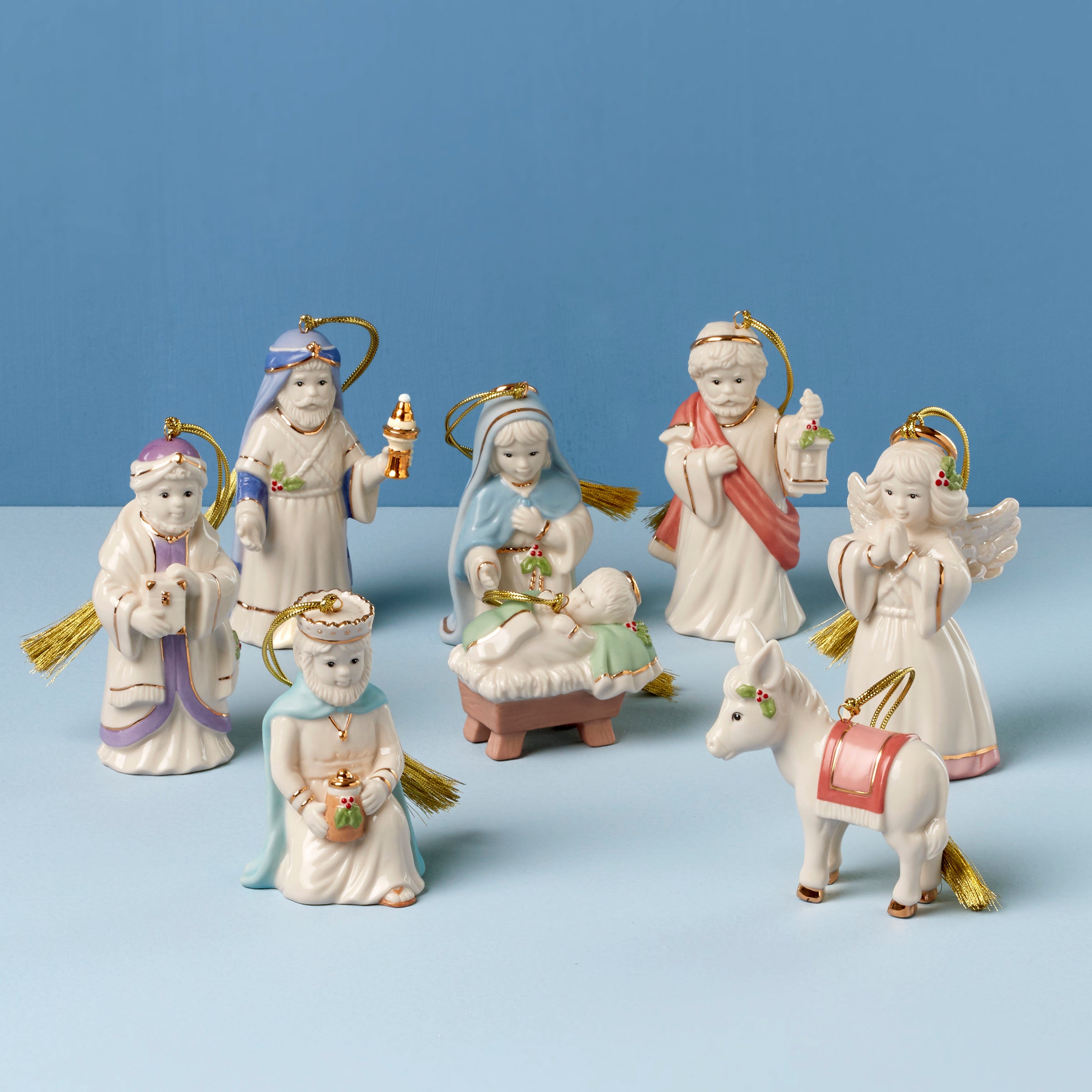Nativity 8 Piece Ornament Set - Handcrafted Christmas Tree Decorations for Holiday Home Decor, Church, and Nativity Scene Displays