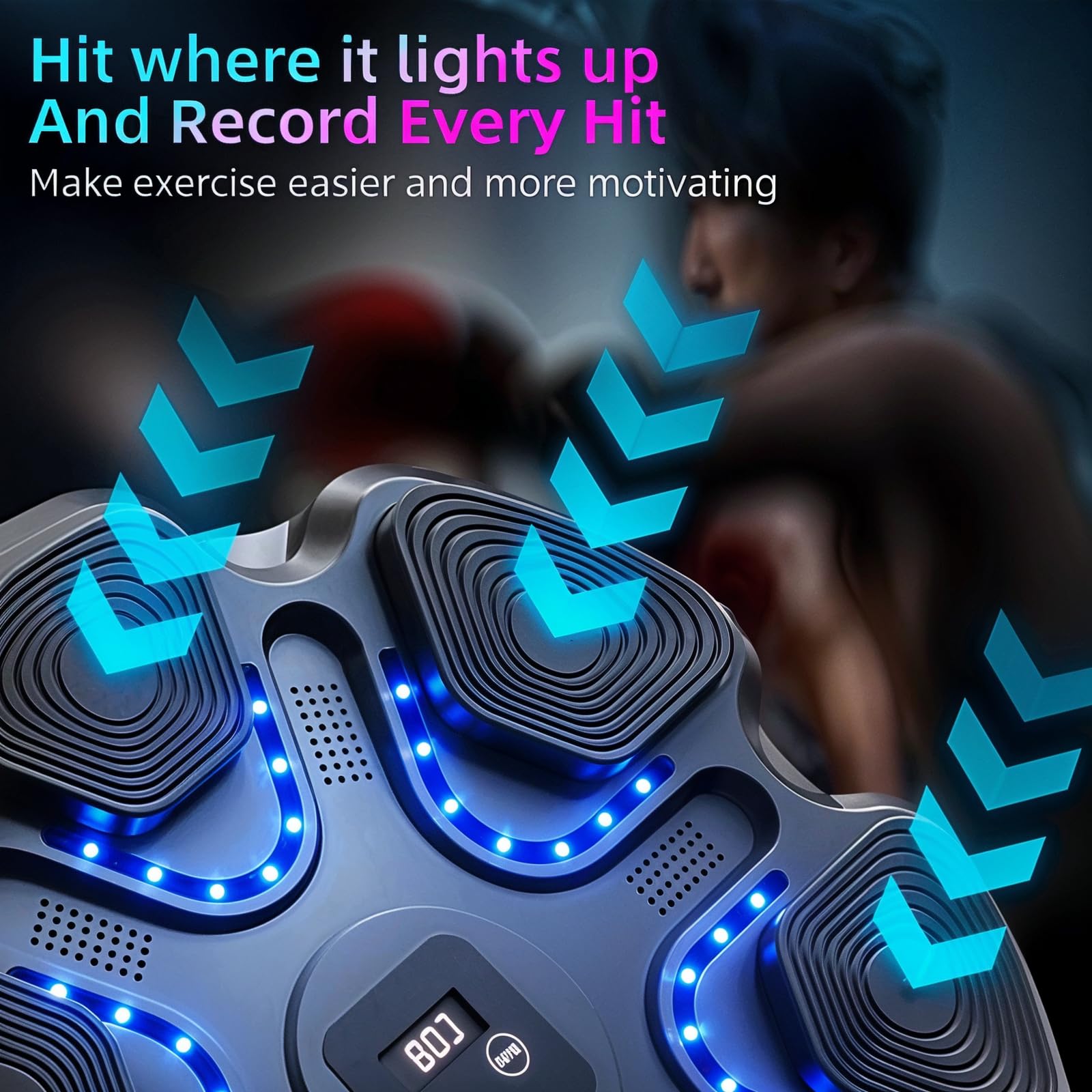 Music Boxing Training Pad with Boxing Gloves - USB Rechargeable Wireless Punching Bag with LED Lights & Sound Effects | Wall-Mounted Home Gym Equipment for Boxing, Cardio & Stress Relief Workouts