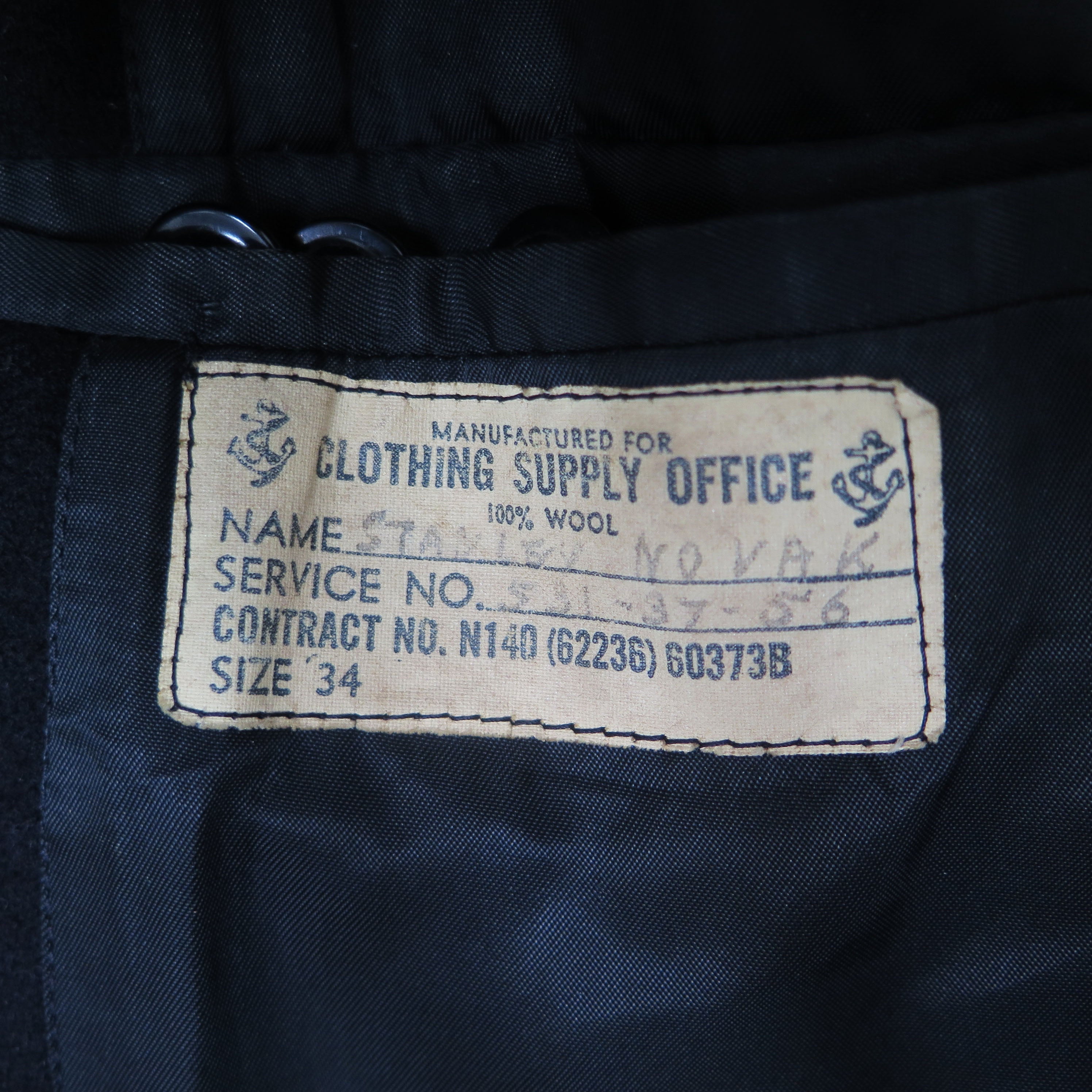 Vintage 1960s US Navy Peacoat - Authentic USN Clothing Supply Office Issue, Size 34 with Stenciled Markings | Military Collectible & Cold Weather Outerwear