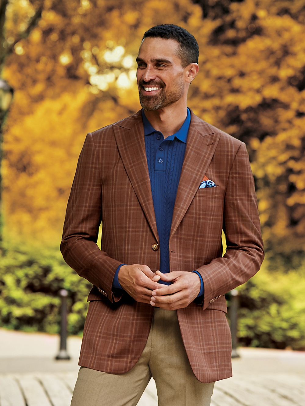 Men's Wool Plaid Single Breasted Peak Lapel Blazer - Copper Checkered Pattern | Formal Business Suit Jacket for Office, Wedding & Special Occasions