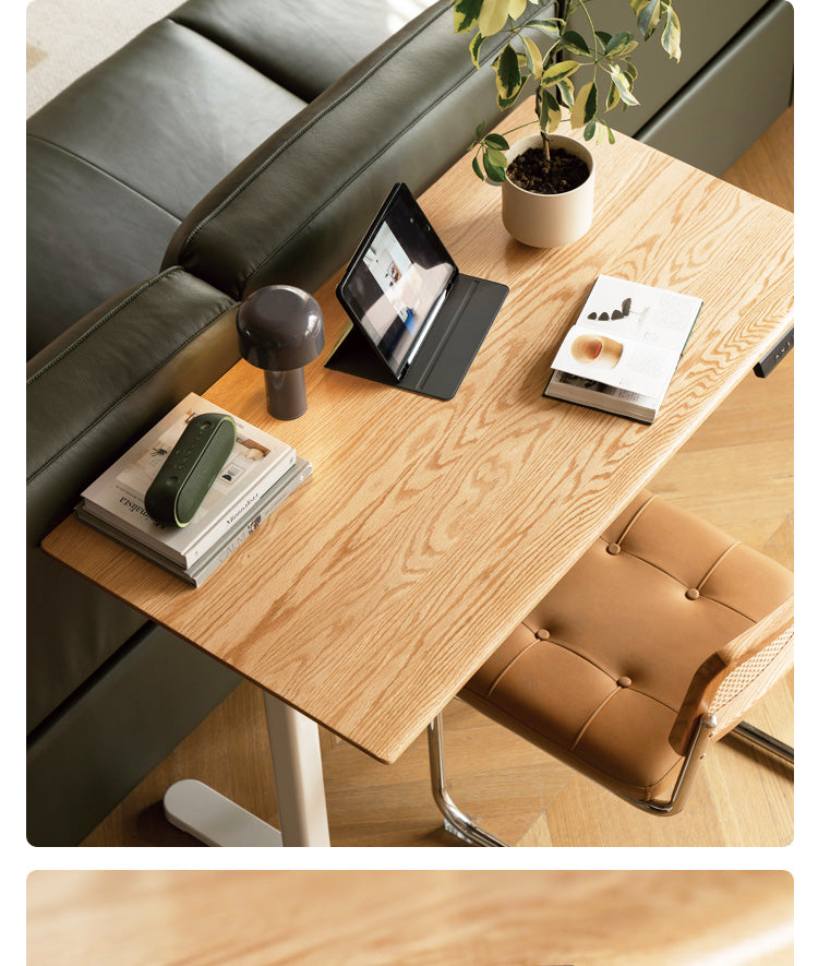 Premium Oak Solid Wood Smart Electric Height Adjustable Standing Desk - Ergonomic Home & Office Workspace Solution for Productivity & Comfort
