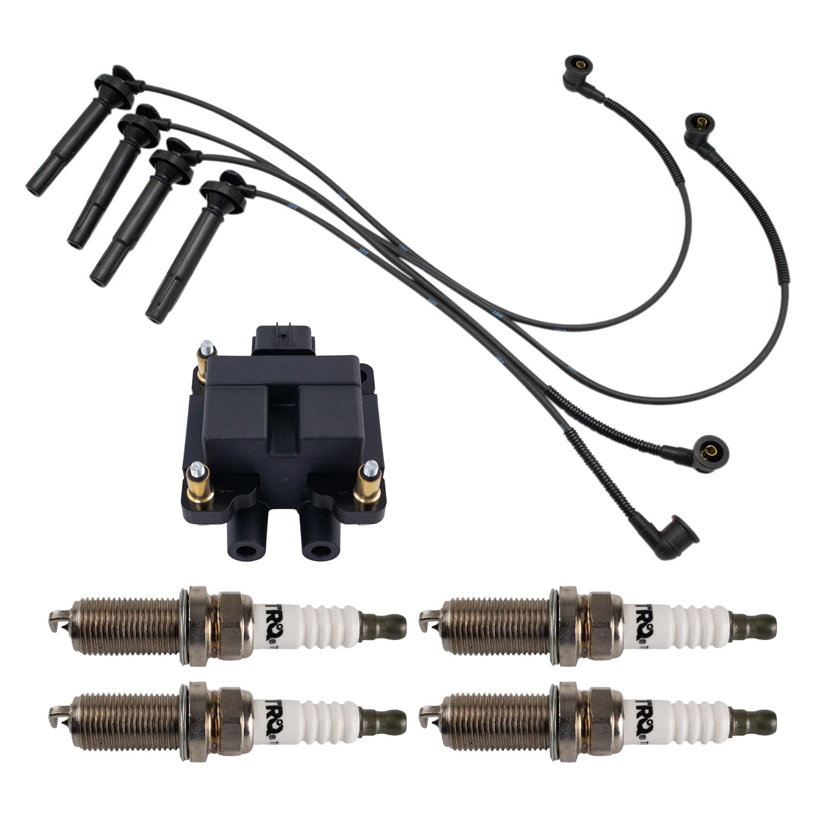 TRQ Ignition Coil & Spark Plug Wire Set - Compatible with 2005-2010 Subaru Forester/Impreza/Legacy/Outback & 2006 Saab 9-2X - High Performance Engine Ignition System for Smoother Acceleration & Fuel Efficiency