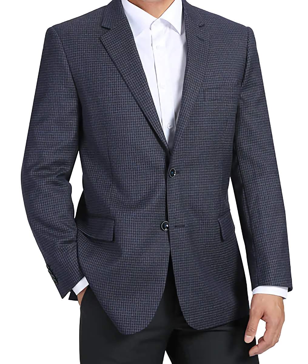 100% Wool Regular Fit 2-Button Navy Mini Check Blazer for Men - Perfect for Business Meetings, Office Wear & Formal Occasions