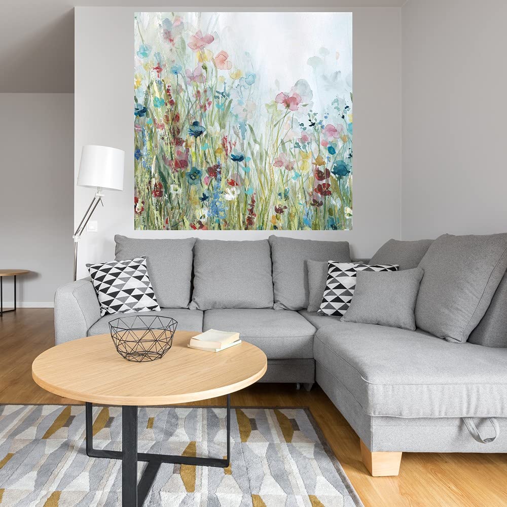 Botanical Wall Art Canvas - Wildflower Meadow Painting by Carol Robinson 22x22 Inch, Nature Inspired Bathroom & Bedroom Decor, Perfect for Spa, Living Room & Office Wall Decor