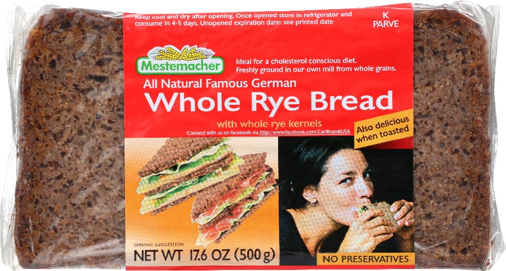 Mestemacher Whole Grain Rye Bread - 12 Pack (17.6 oz Each) | Healthy German Dark Bread | Perfect for Sandwiches, Toast & Low-Carb Diets