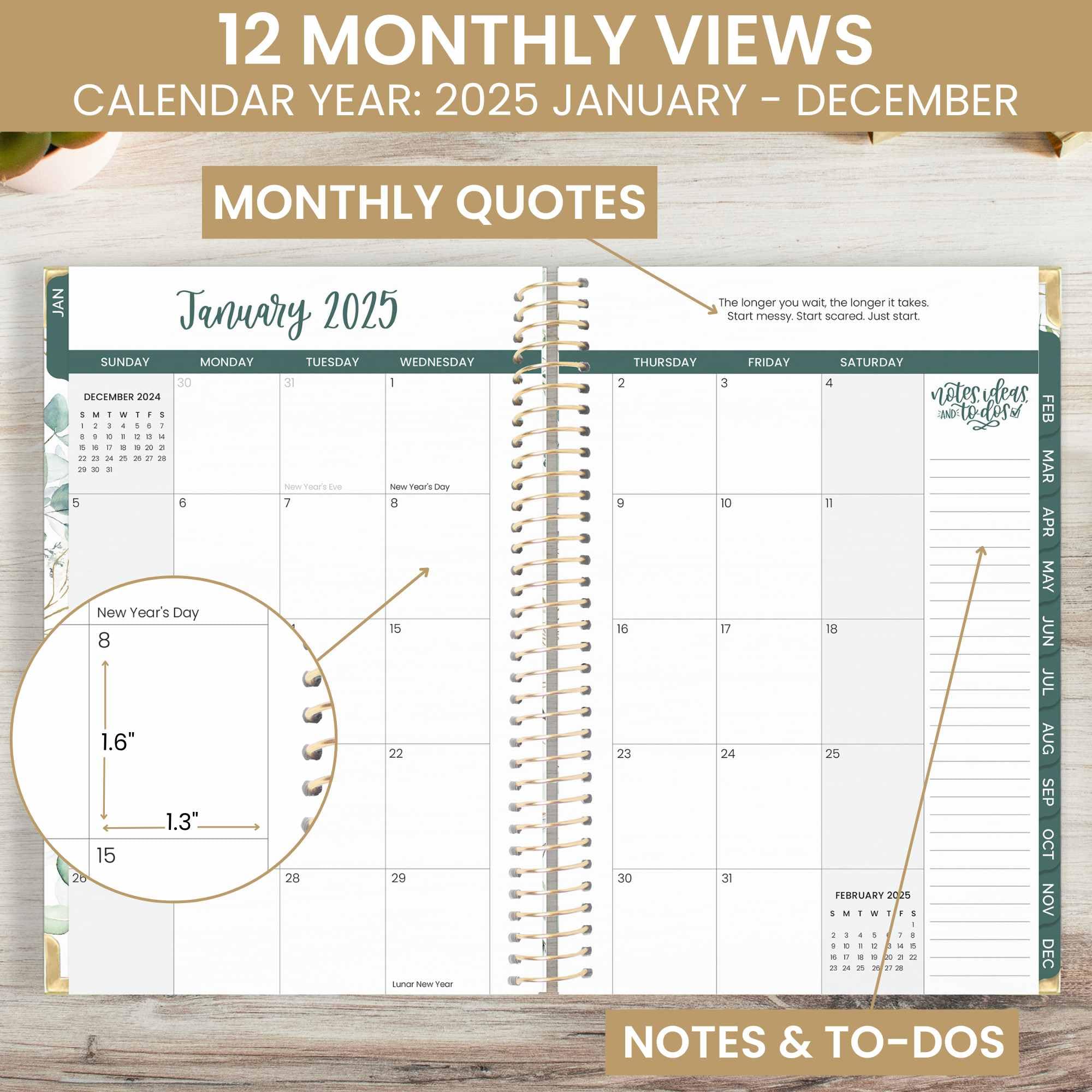 Bloom 2025 Hard Cover Day Planner - January to December 2025 Calendar - Goal Setting & Productivity Organizer - Monthly & Weekly Inspirational Agenda Book - 5.5