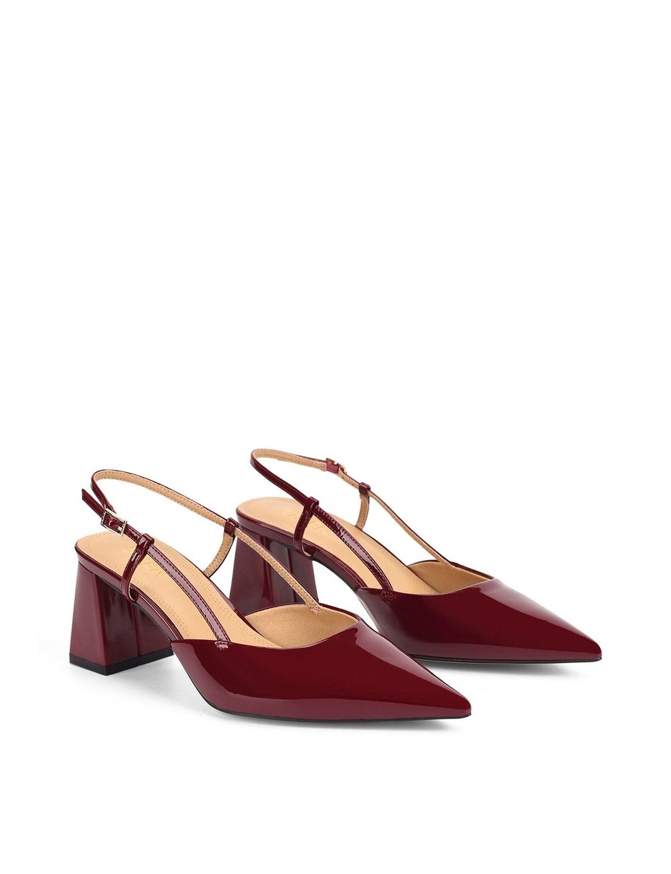 Yasmine Slingback Heels for Women - Wine Red Patent Leather Pointed Toe Pumps - Elegant Dress Shoes for Weddings, Parties & Office Wear
