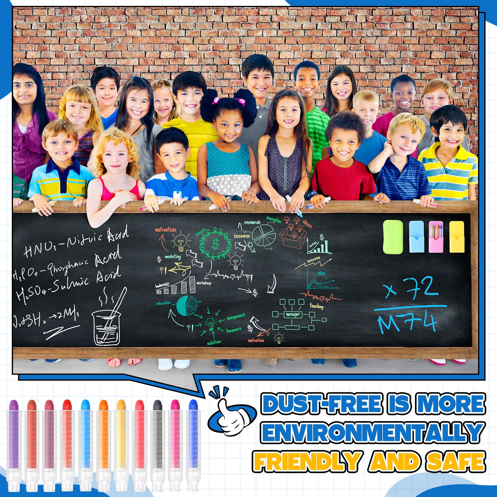 Dustless Chalk Set - 149 Pcs Non-Toxic Washable Chalk for Kids & Teachers | White & Multicolor Chalk with Magnetic Holder | Perfect for Classroom, Home Chalkboard, Drawing & Writing | Back to School Learning Supplies