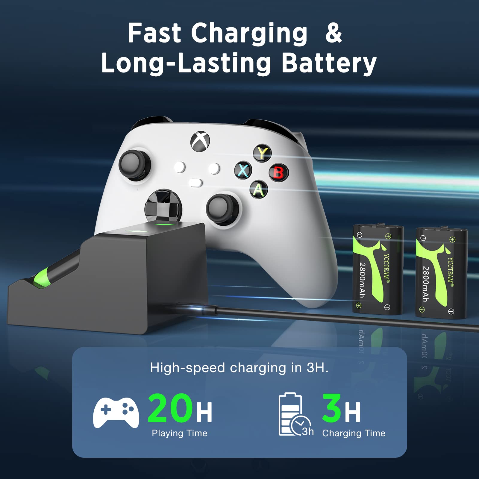 Rechargeable Battery Pack for Xbox One X/S/Elite & Series X/S Controller - 2800mAh High Capacity Dual Battery Kit with Fast Charging Cable & Charger Station (Gray) - Perfect for Gaming Sessions & Travel Accessories
