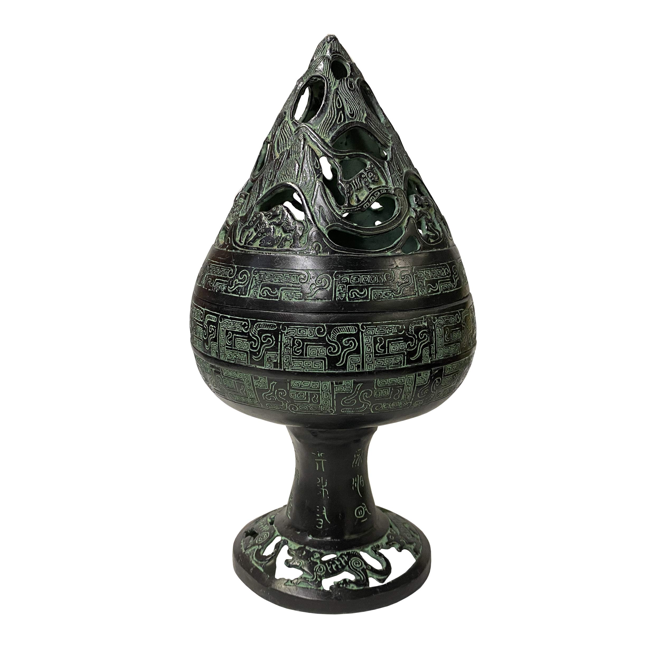 Antique Chinese Oriental Green Bronze Vase - Elegant Home Decor Display for Living Room, Office & Feng Shui Aesthetics | Aws1207