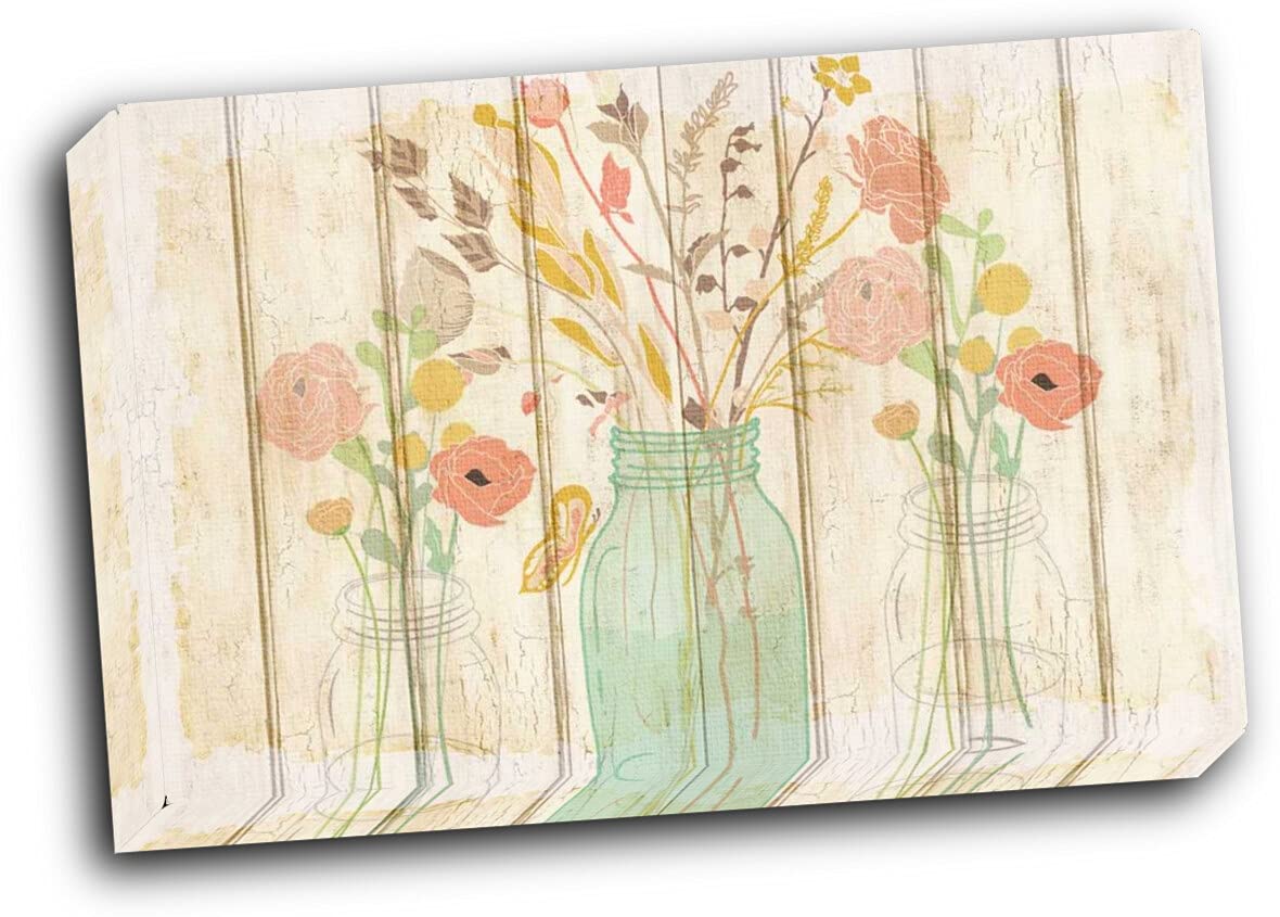 Wallsthatspeak Summer Bloom Jars 20x16 Floral Wall Art - Hand Stretched Canvas Painting for Living Room, Bedroom & Office Decor