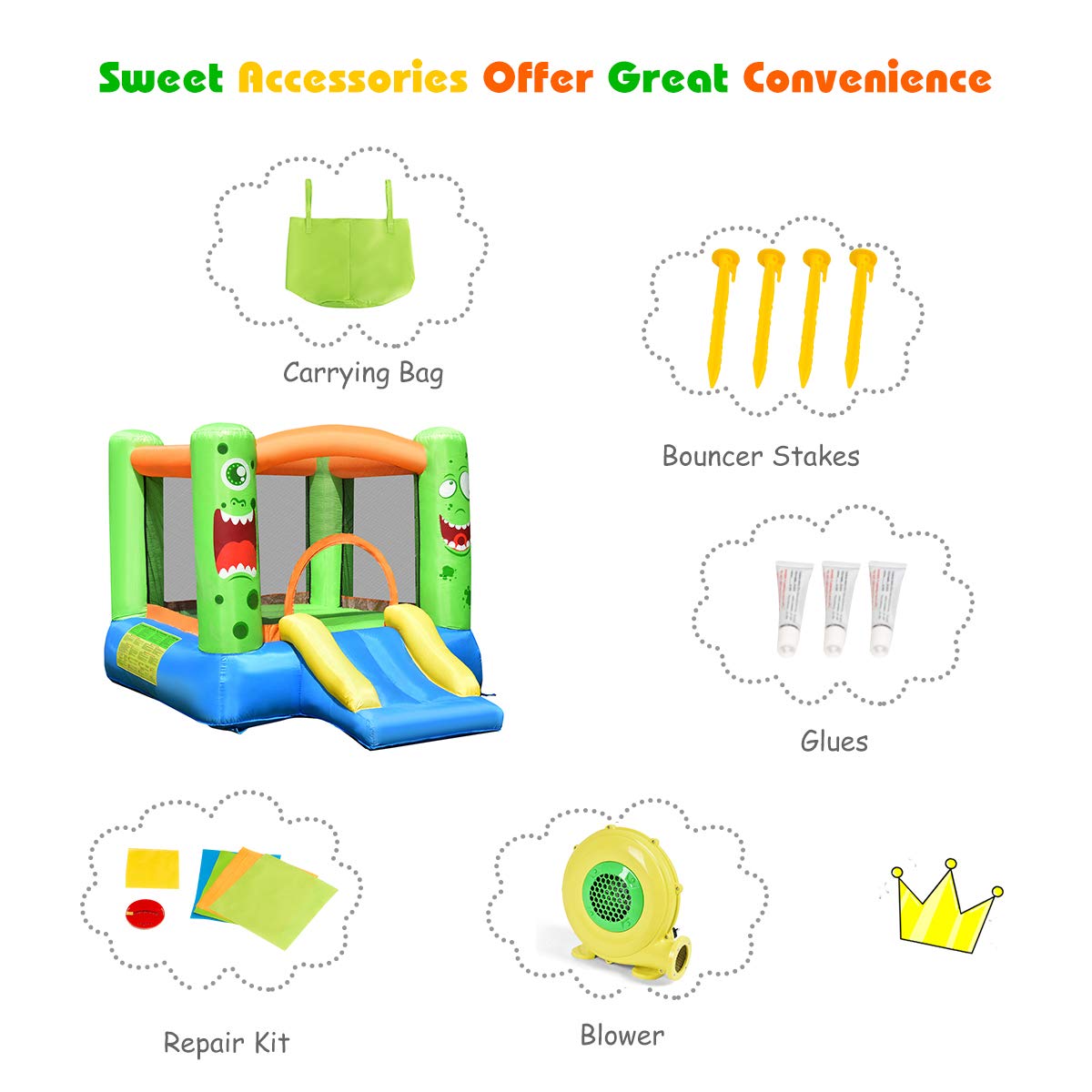 Costzon Inflatable Water Slide Bouncer Castle for Kids - Outdoor Bounce House with Basketball Hoop, Climbing Wall, Splash Pool & Water Cannon | Includes 475W Blower & Carrying Bag | Perfect for Backyard Parties, Summer Fun & Outdoor Play