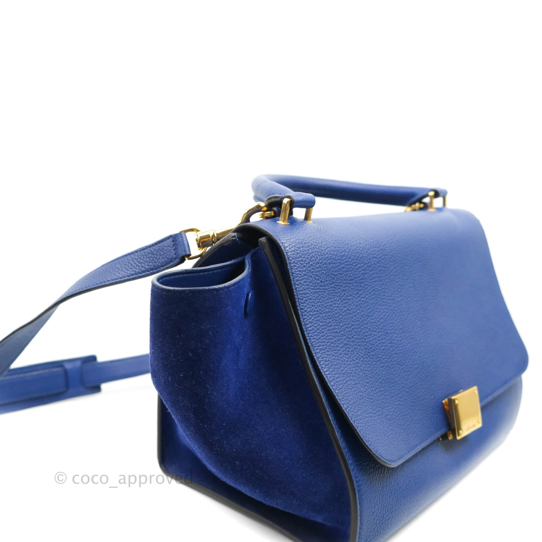 Celine Sleek Small Tri-Color Trapeze Bag in Blue Calfskin Leather - Perfect for Work, Travel & Everyday Use