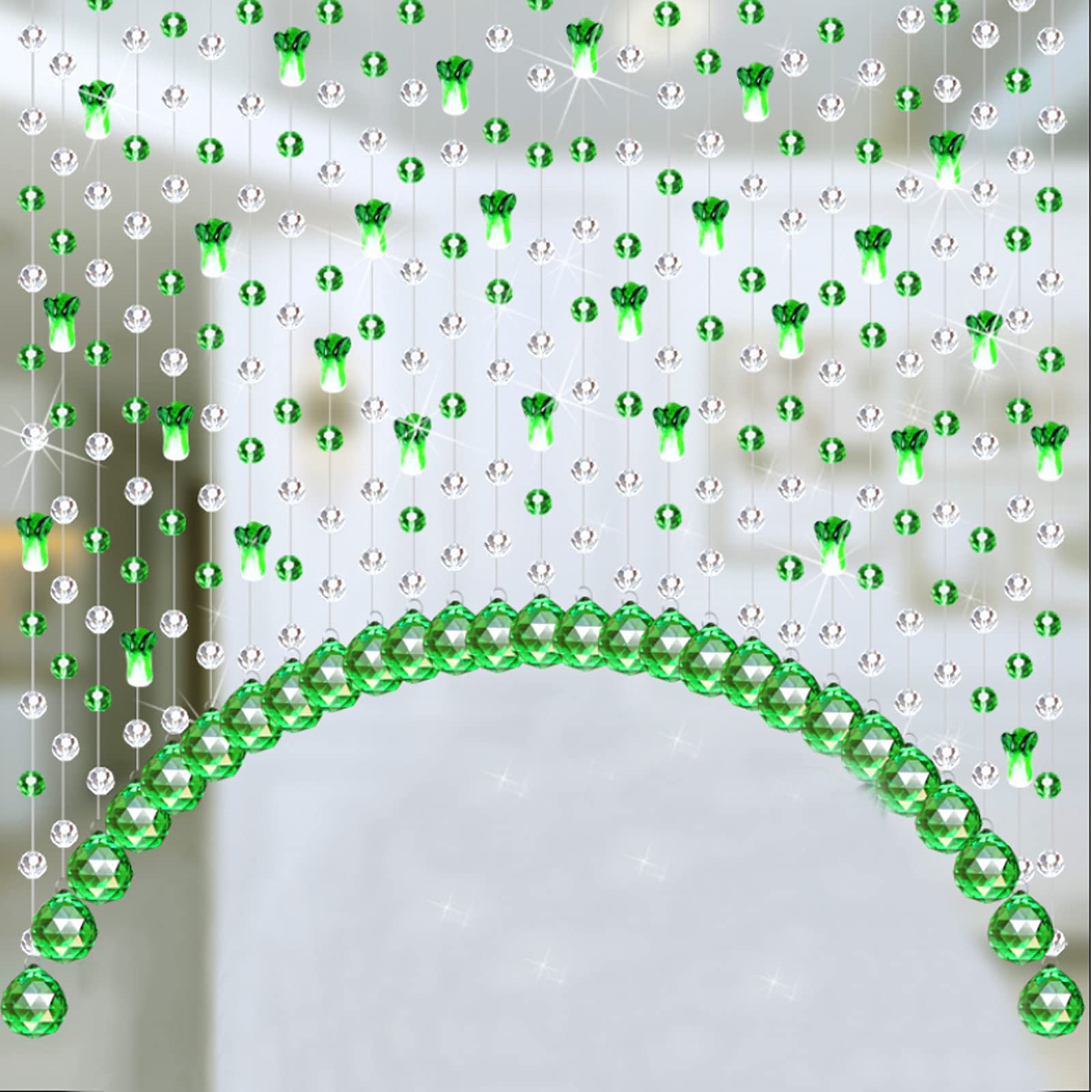 Crystal Beaded Curtain - Faux Iridescent Cabbage Beads for Doorway, Room Divider, Party & Wedding Decor | Kids Bedroom, Boho Home Decor