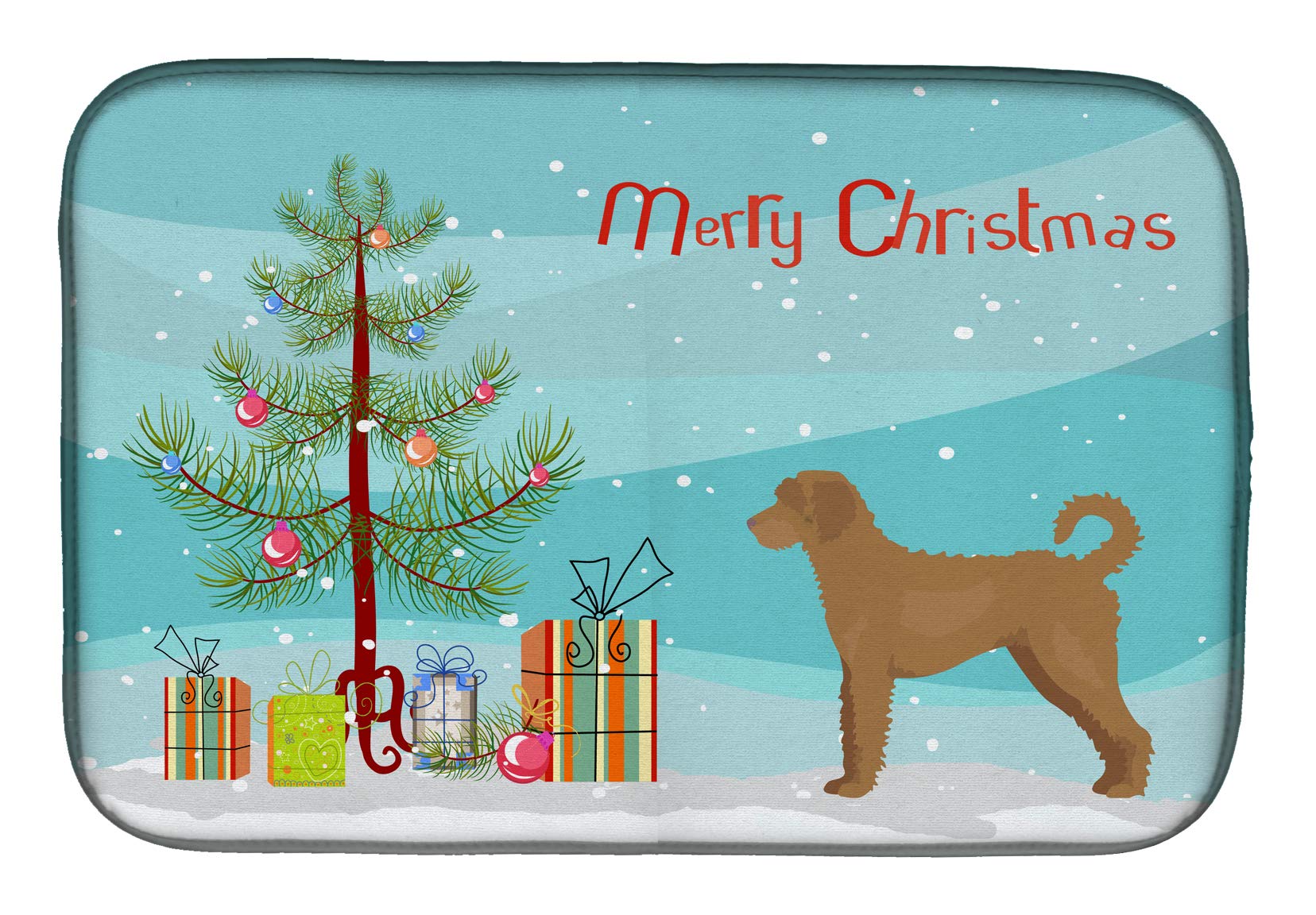 Tan Labradoodle Christmas Tree Dish Drying Mat - Absorbent Kitchen Counter Mat for Dishes | 14 x 21 Inch Multicolor | Perfect for Holiday Decor & Countertop Protection