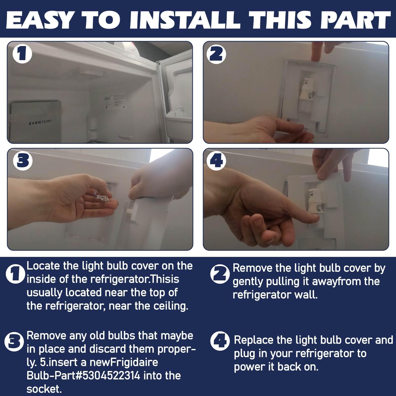 Frigidaire Refrigerator LED Light Bulb Replacement - 3W E17 Base AC100-265V Compatible with Kei D28x & Kel 2816x (Model 5304522314) - Perfect for Fridge Interior Lighting & Appliance Repair