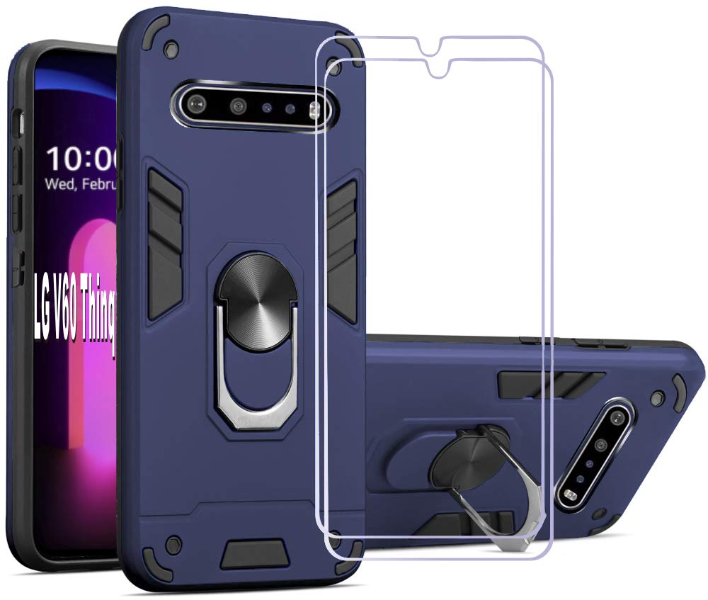 Folmeikat LG V60 ThinQ / V60 ThinQ 5G / G9 ThinQ Case with Screen Protector [2-Pack] - 360° Rotating Metal Ring, Slim Shockproof TPU Silicone Cover for 6.8