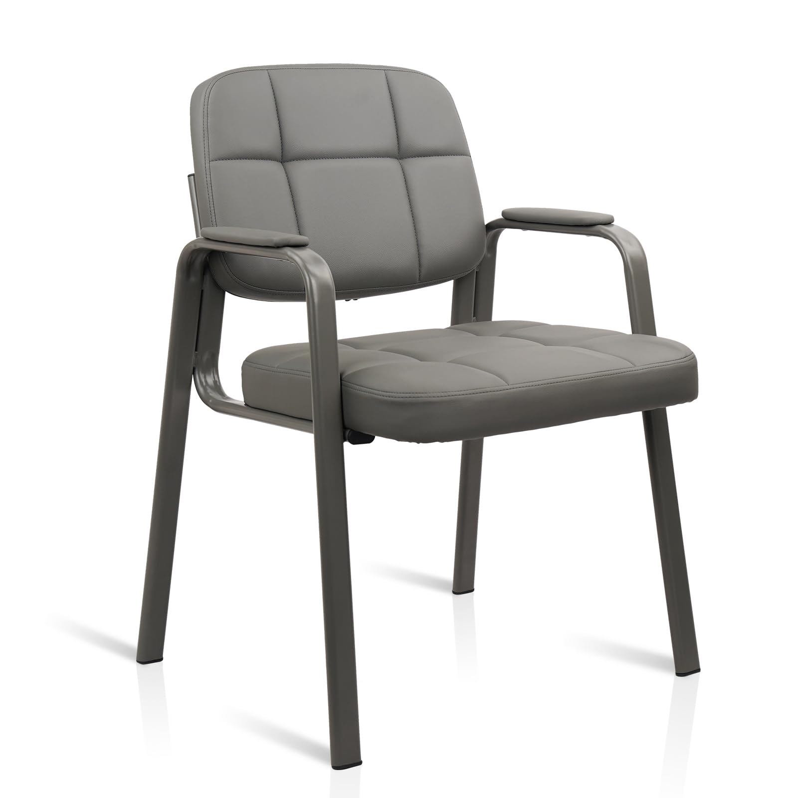 CLATINA Waiting Room Guest Chair - Bonded Leather Padded Armrest, Ergonomic Office Reception Chair for Conference Rooms & Lobby Areas (Grey, 1-Pack) - Perfect for Corporate Offices, Hospitals, and Hotel Waiting Areas