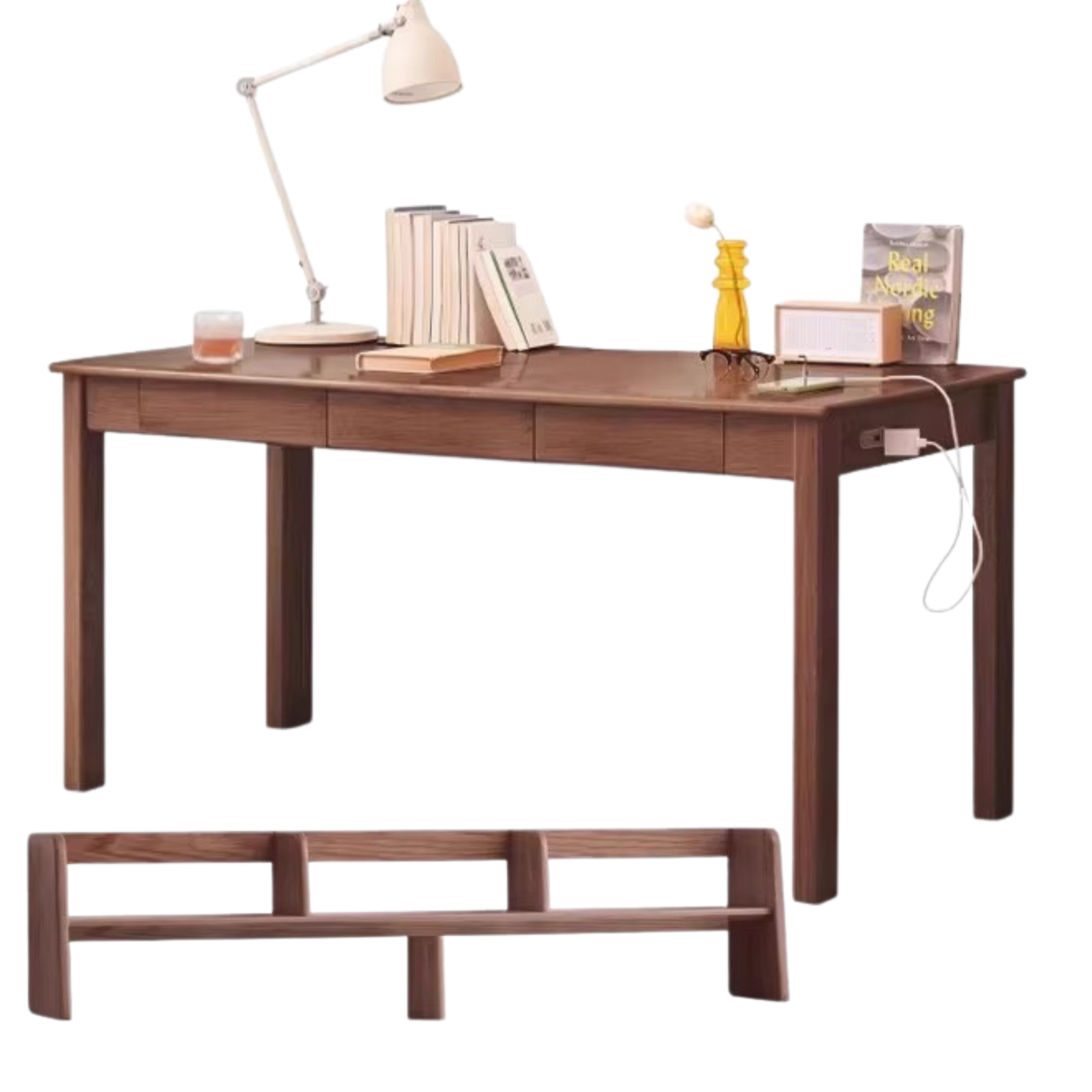 Premium Solid Oak & Ash Wood USB Office Desk - Modern Home & Workspace Furniture for Productivity & Organization | Perfect for Remote Work, Study & Office Setup