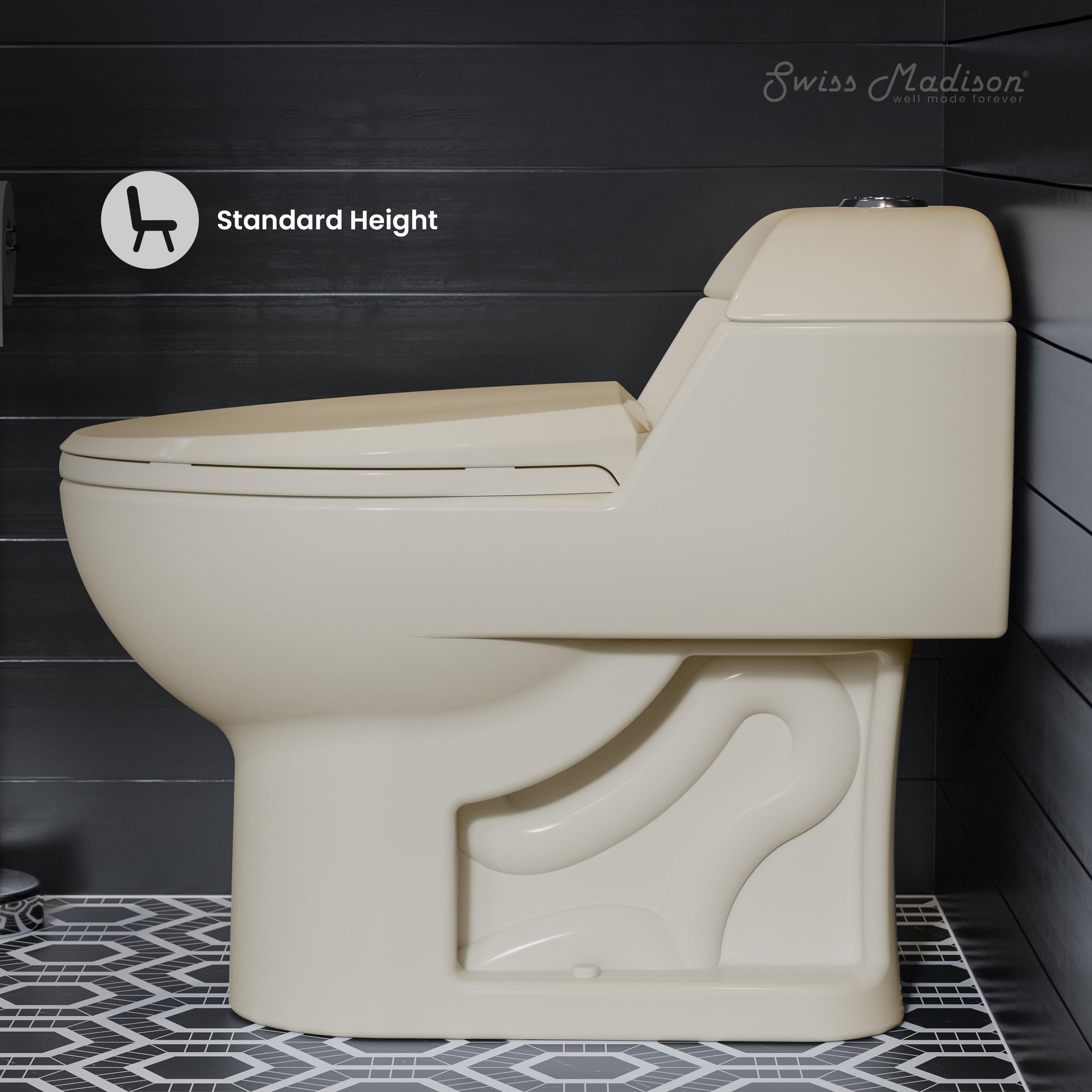 Swiss Madison SM-1T803BQ Chateau One Piece Elongated Dual Flush Toilet 0.8/1.28 GPF - Water Efficient Bisque Toilet for Modern Bathrooms | Perfect for Home Renovation & Small Bathroom Spaces