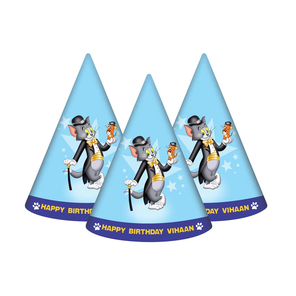 Tom & Jerry Themed Custom Birthday Hat with Baby Name - Personalized Party Decor for Kids' Birthday, Baby Shower & Themed Celebrations