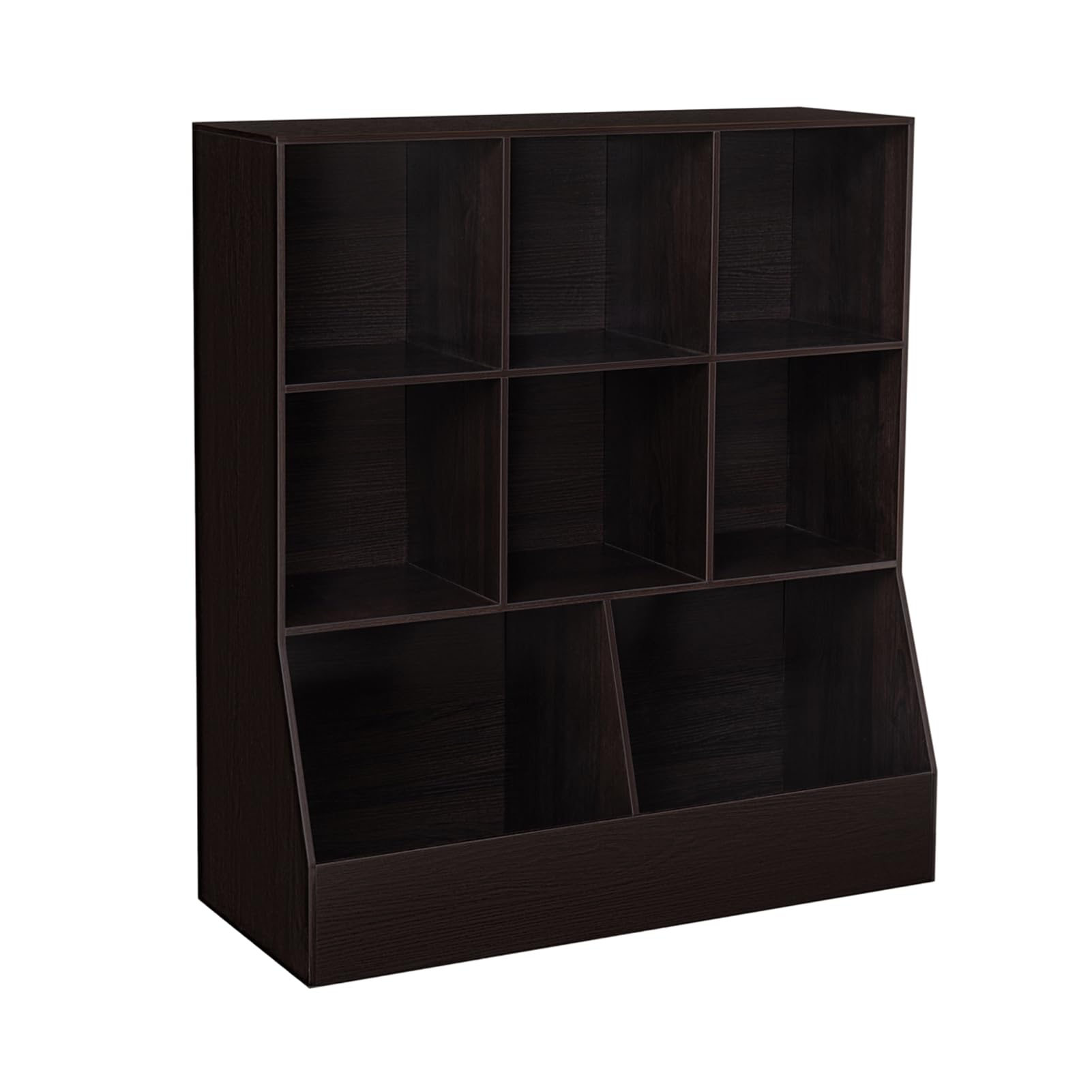 DINZI LVJ 8-Cubby Kids Wooden Toy Storage Organizer & Bookshelf - Espresso Wood Storage Cabinet for Playroom, Bedroom, Nursery - 35.4