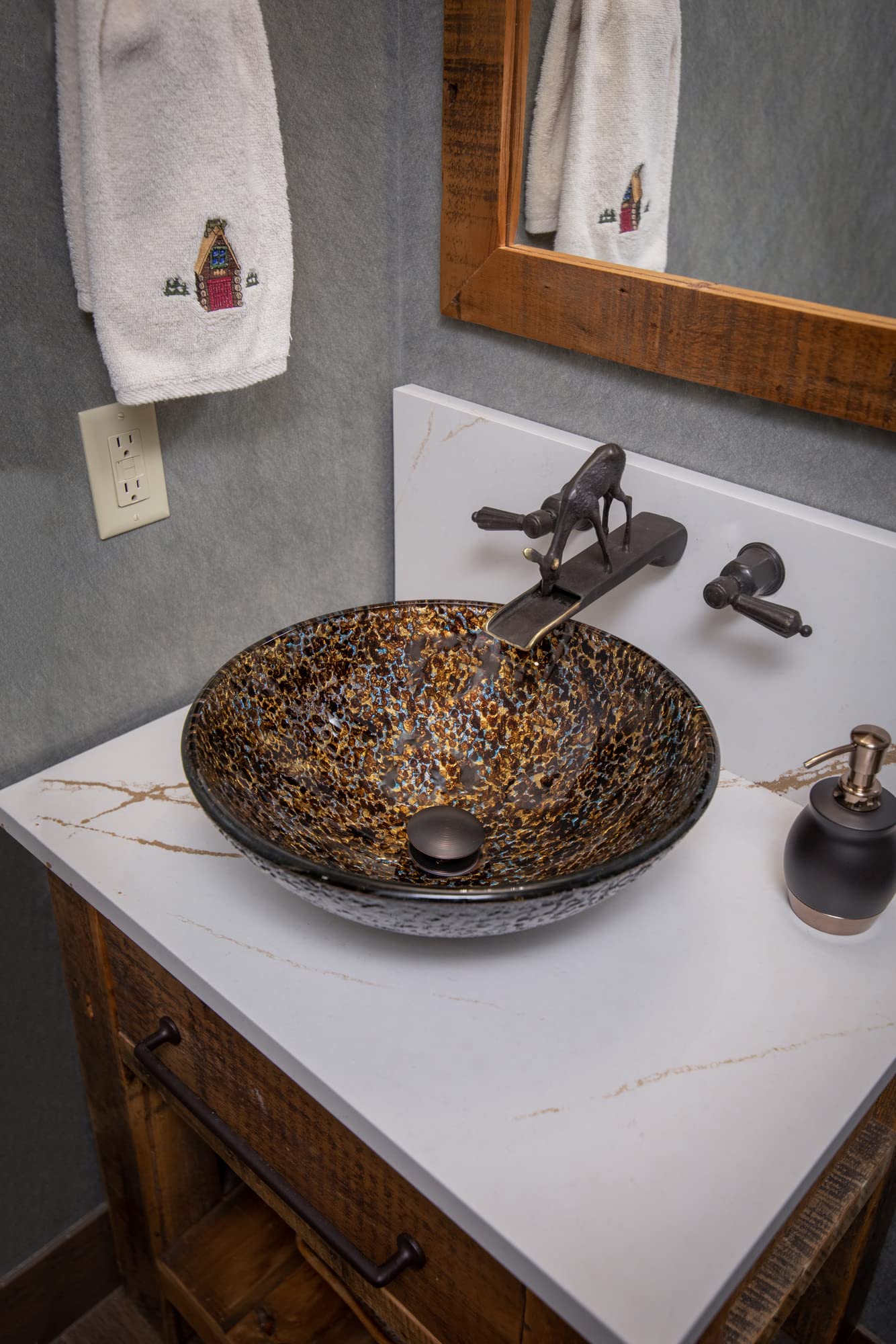 Electric Leopard Textured Round Glass Above Counter Vessel Sink - Modern Bathroom Vanity Sink for Contemporary Home Decor