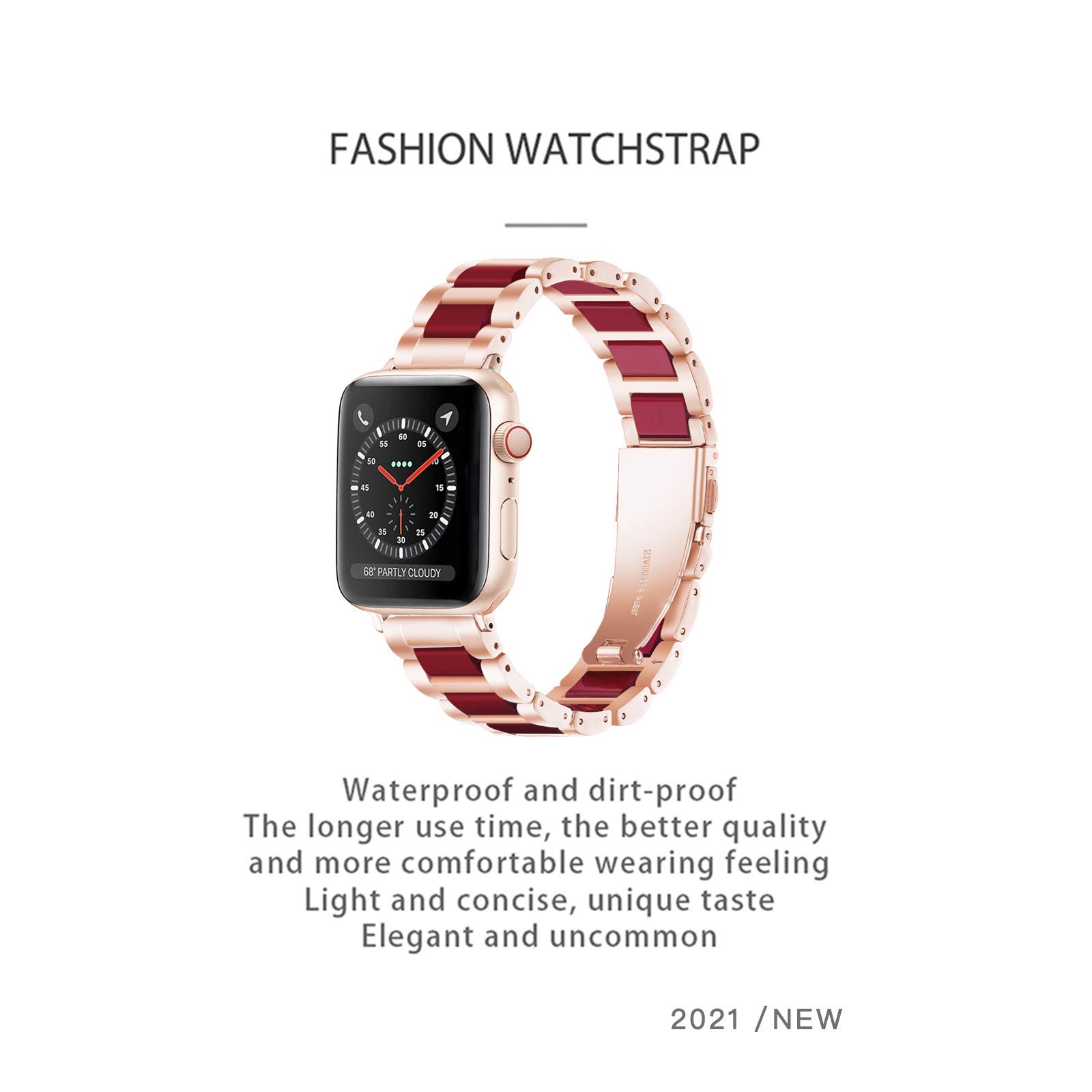 Luxury Resin & Stainless Steel Apple Watch Band for Women - Comfortable iWatch Strap Compatible with Series 9/8/7/SE/6/5/4/3/2/1 (Rose-Wine Red, 38mm/40mm/41mm) - Perfect for Workouts, Office & Everyday Fashion