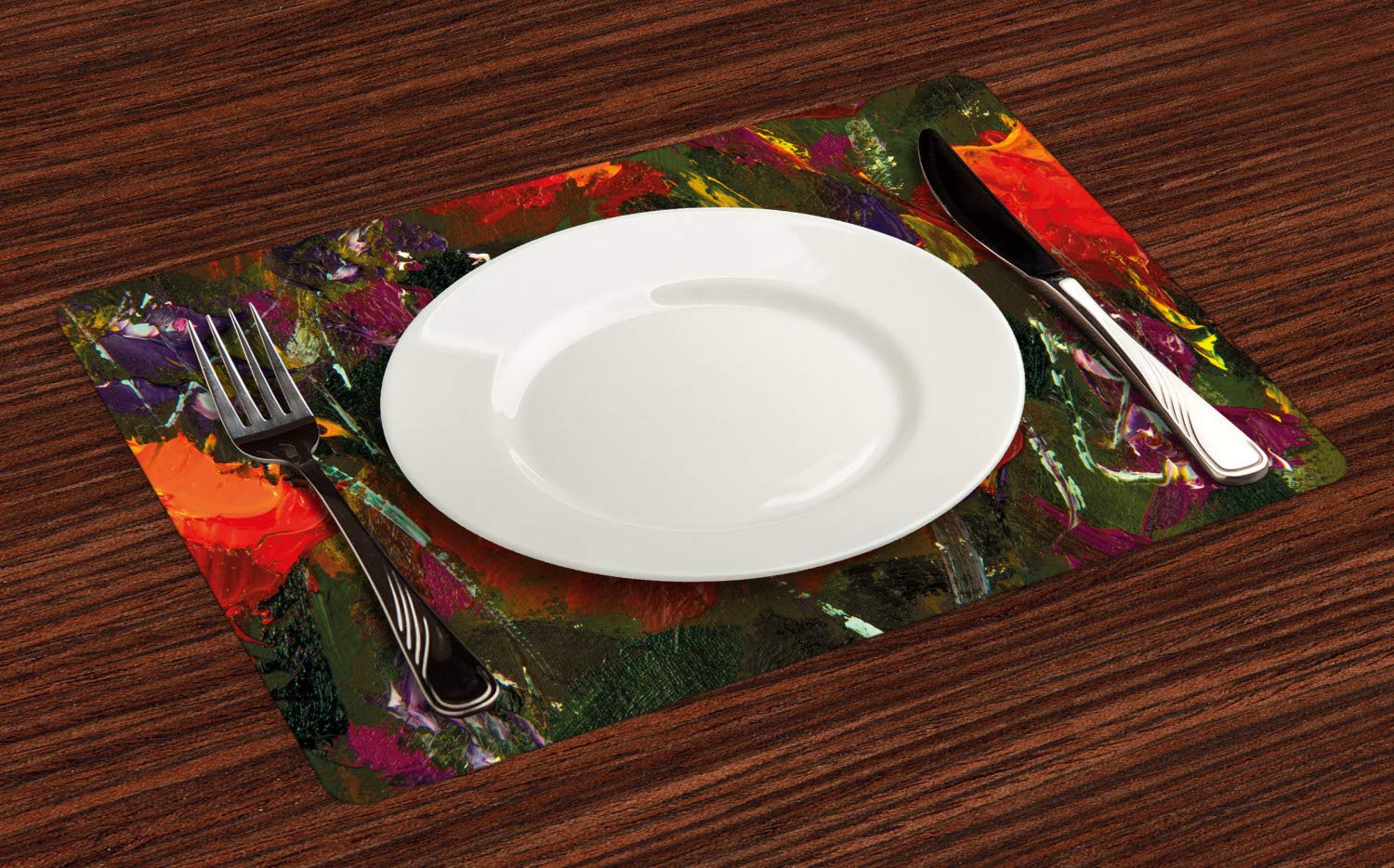 Ambesonne Abstract Oil Painting Place Mats Set of 4 - Handmade Floral Art Design Washable Fabric Placemats for Dining Table & Kitchen Decor - Perfect for Dinner Parties, Holiday Gatherings & Everyday Meals