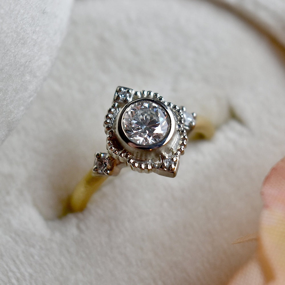 0.53ct Two Tone Venise Frame Engagement Ring - 14K White & Yellow Gold Diamond Ring for Women - Perfect for Proposals, Anniversaries & Special Occasions