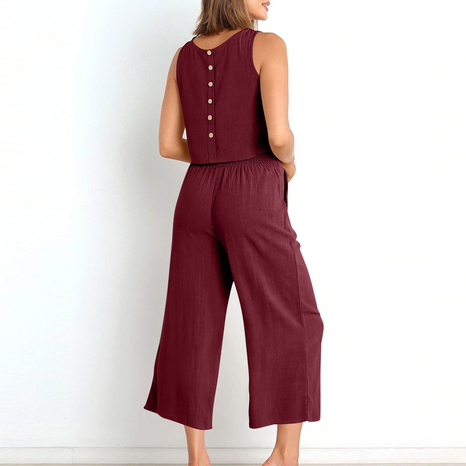**Women's 2-Piece Linen Lounge Set – Extra Long Pants & Top for Tall & Plus Size – Maternity & Casual Wear – Perfect for Relaxing at Home or Travel**